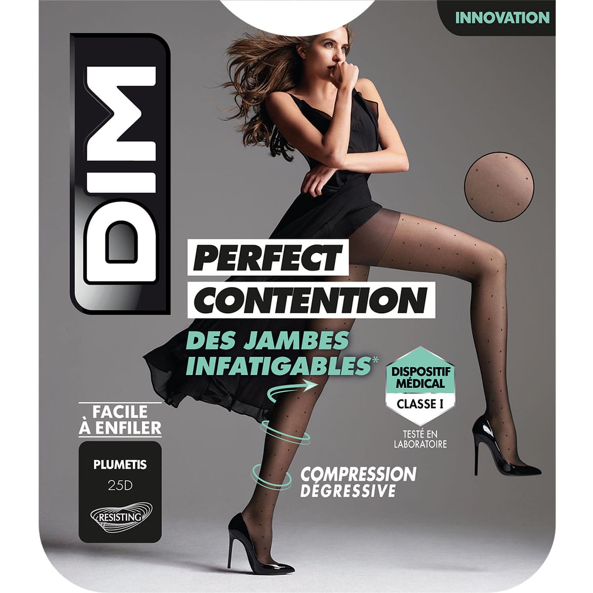 DIM Panti de compresión Piernas Incansables - Perfect Contention DIM negro de fantasía plumetis para mujer