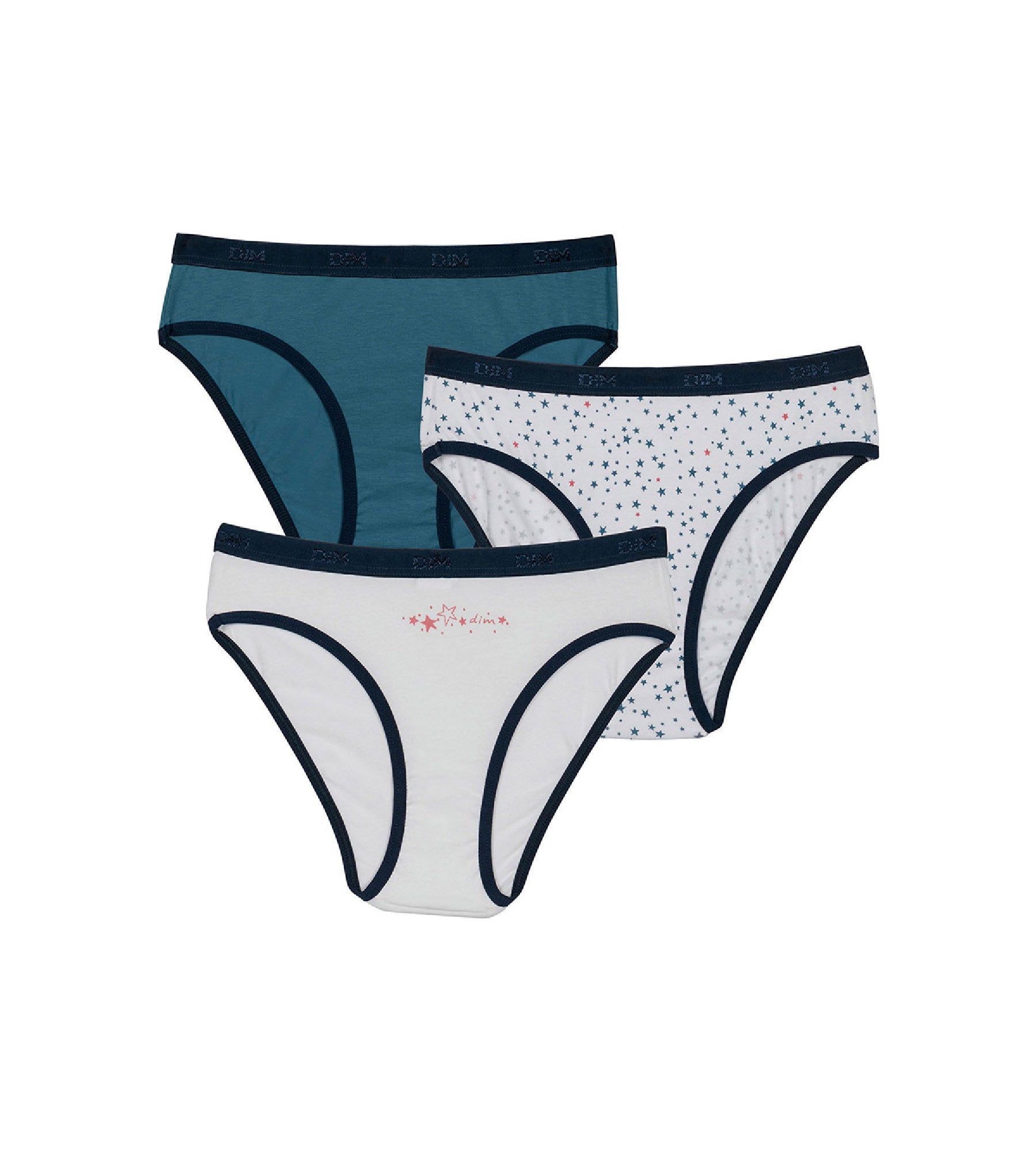 DIM Pack de 3 bragas tipo slip de niña en algodón stretch con estampado de estrellas Blanco Azul Les Pockets