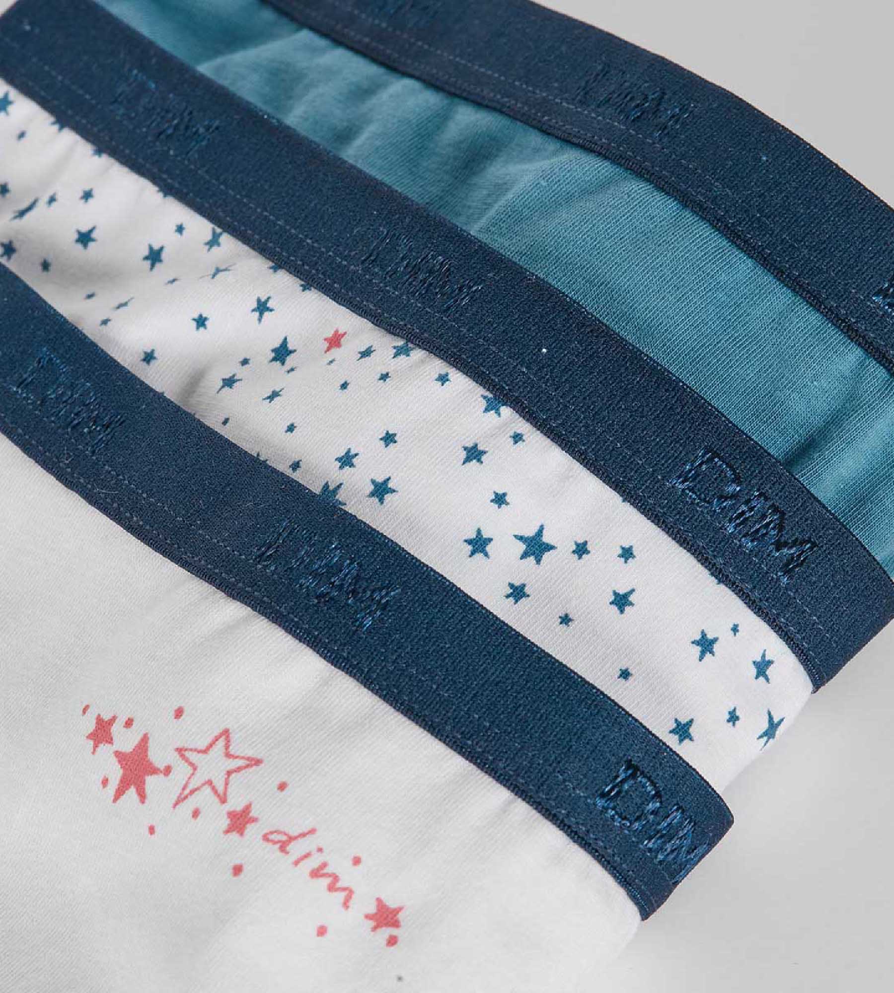 DIM Pack de 3 bragas tipo slip de niña en algodón stretch con estampado de estrellas Blanco Azul Les Pockets