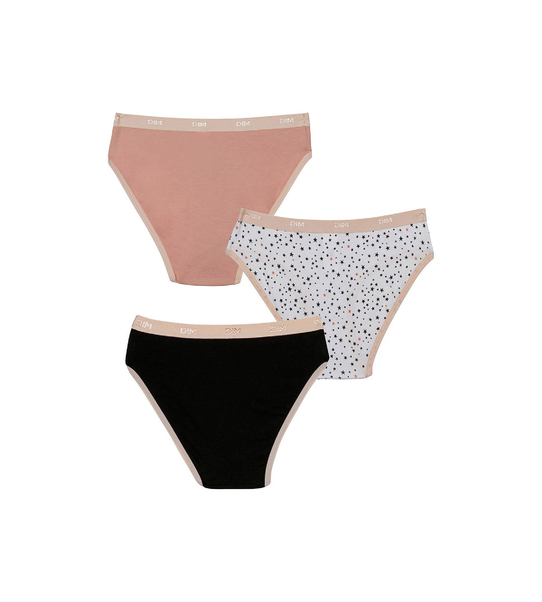 DIM Pack de 3 bragas tipo slip de niña en algodón stretch con estampado de estrellas Negro Rosa Les Pockets