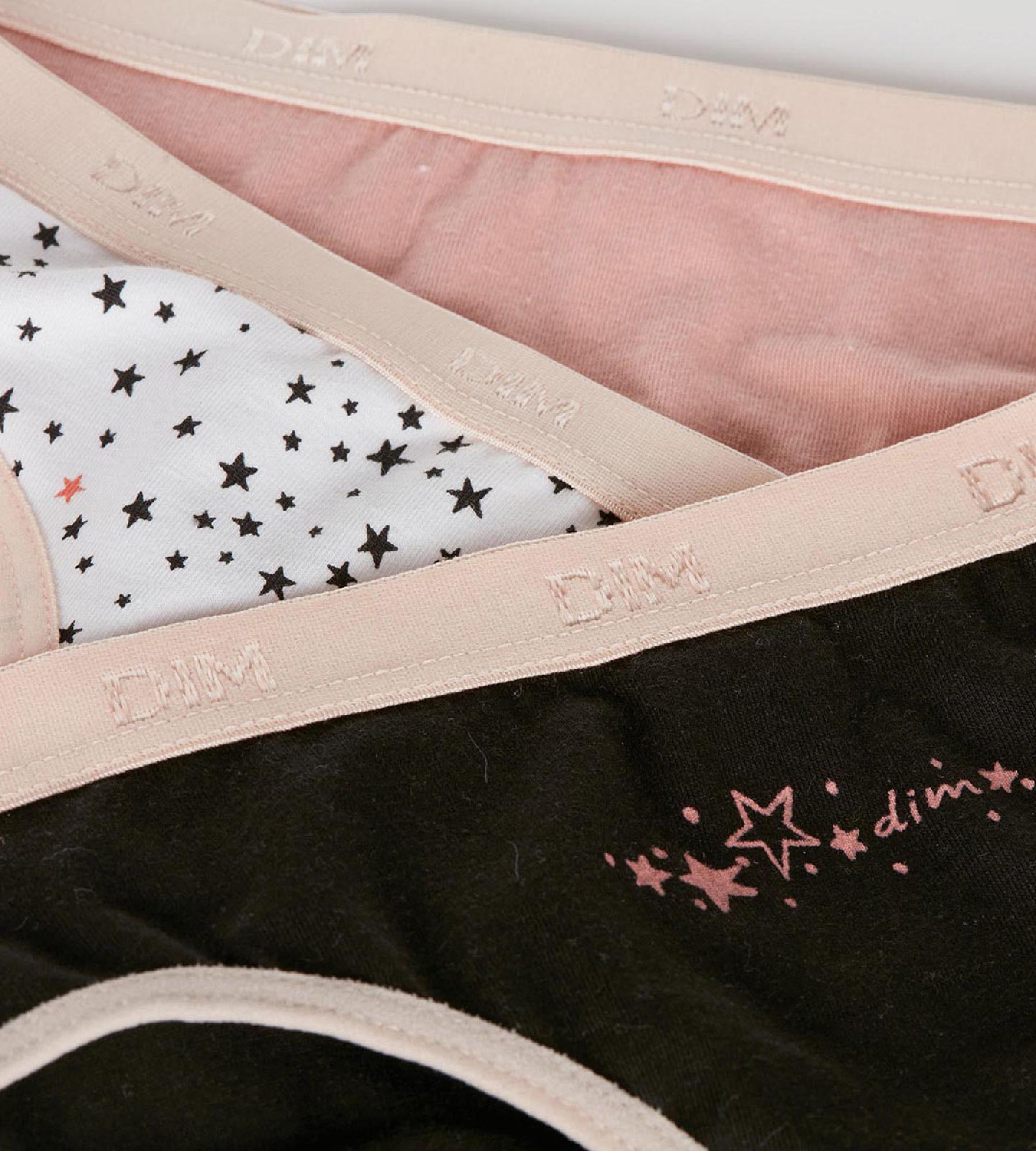 DIM Pack de 3 bragas tipo slip de niña en algodón stretch con estampado de estrellas Negro Rosa Les Pockets
