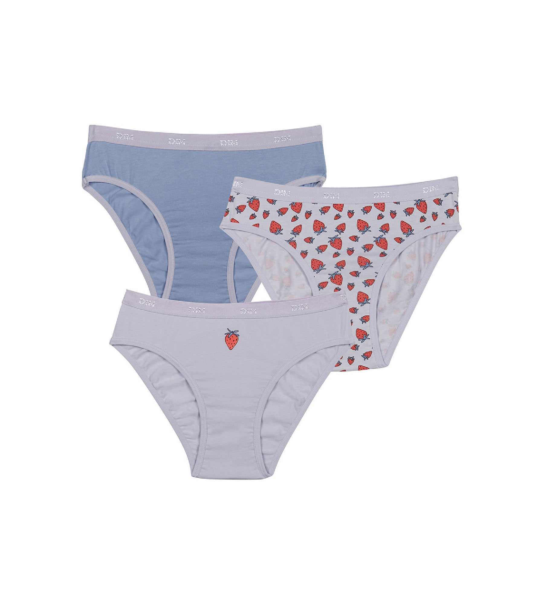 DIM Pack de 3 bragas de niña en algodón elástico con estampado de fresa Lila Les Pockets