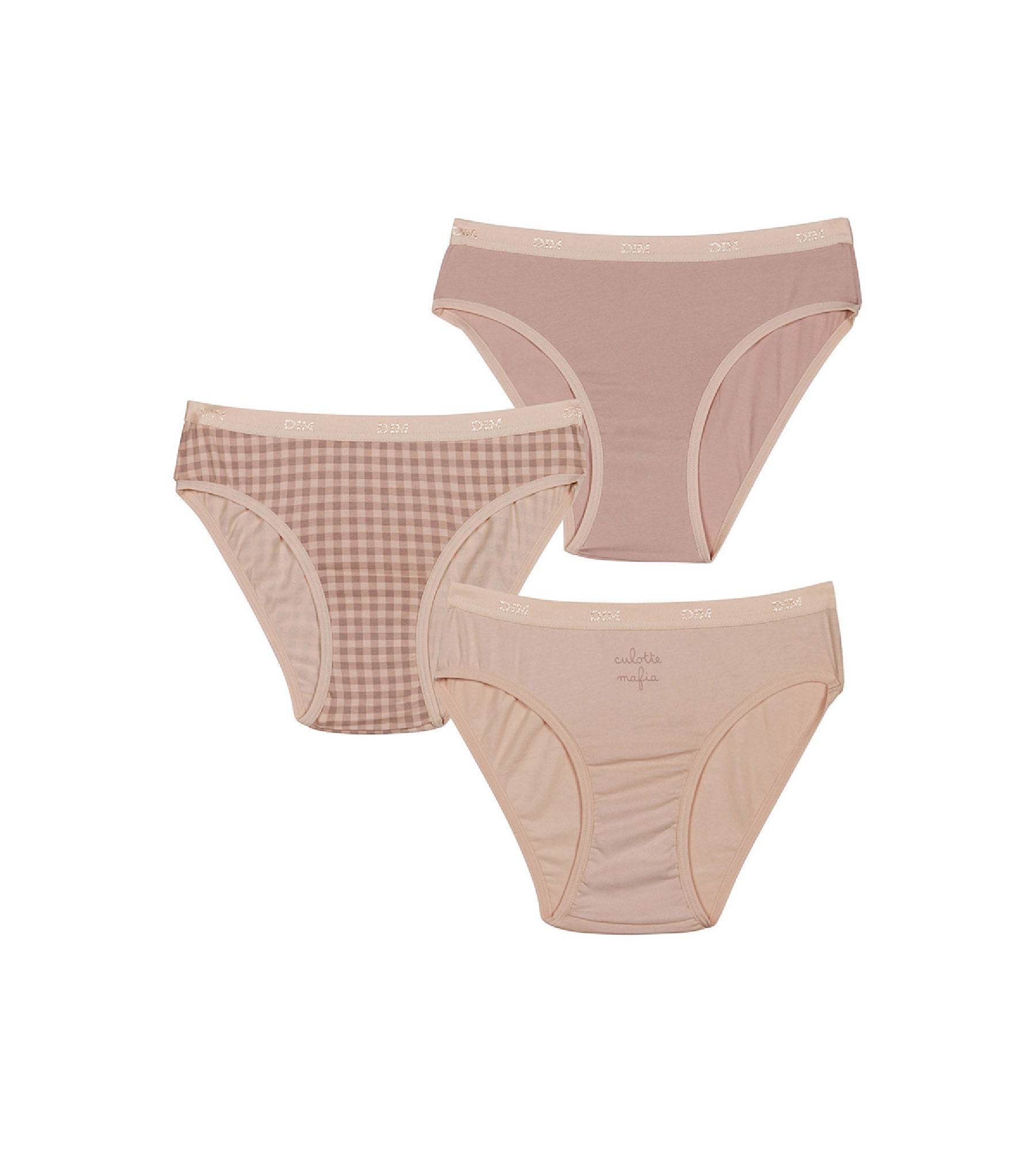 DIM Pack de 3 bragas de niña en algodón elástico Malva con estampado vichí Les Pockets
