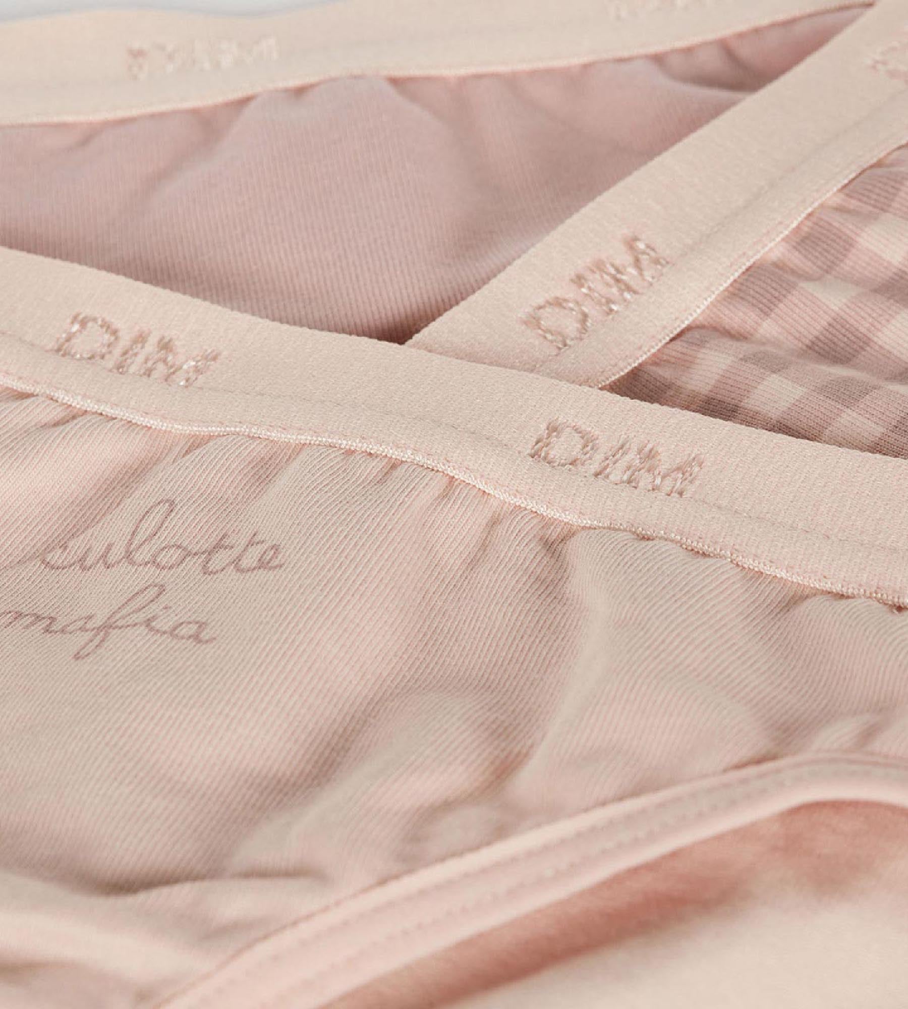 DIM Pack de 3 bragas de niña en algodón elástico Malva con estampado vichí Les Pockets