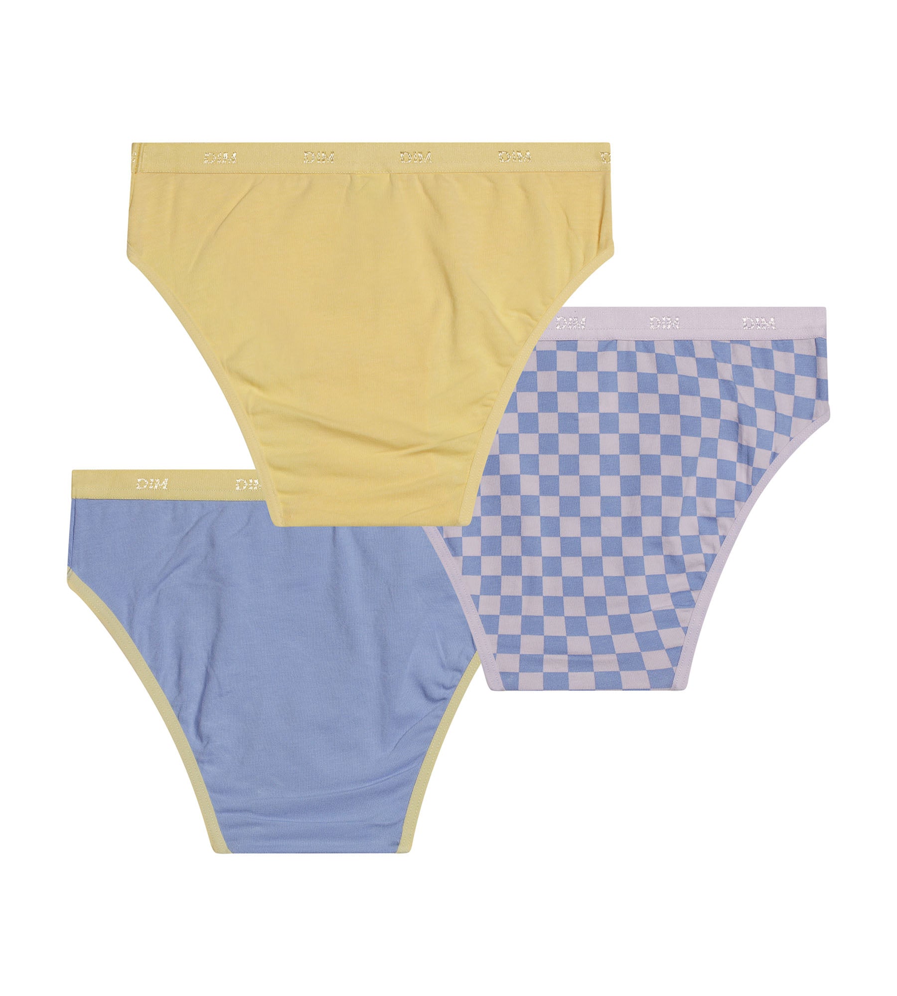 DIM Pack de 3 bragas de niña en damero de algodón elástico Amarillo Les Pockets