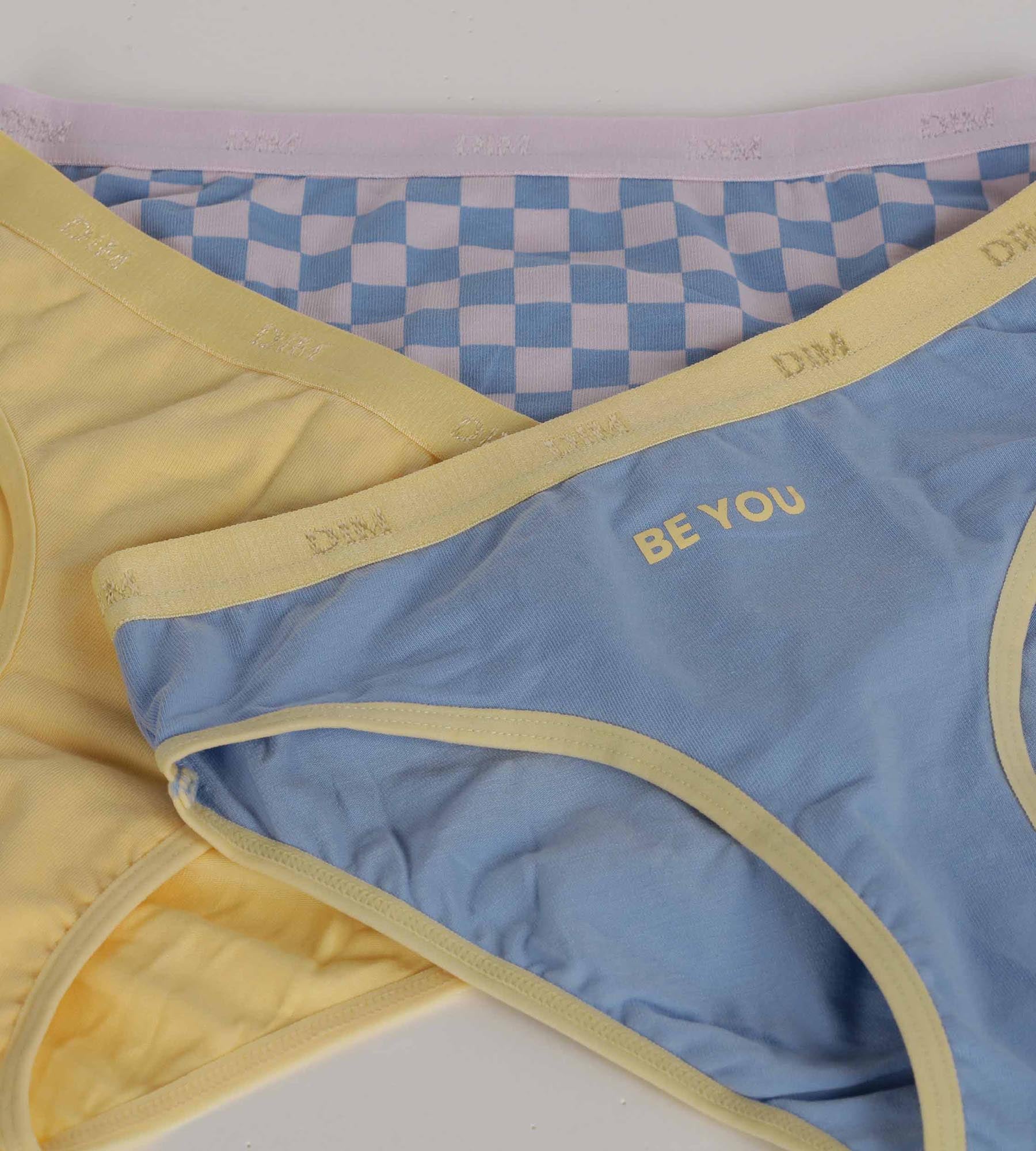 DIM Pack de 3 bragas de niña en damero de algodón elástico Amarillo Les Pockets