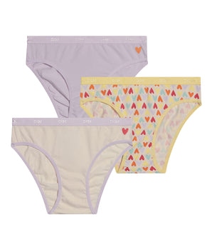 Pack de 3 braguitas de niña de algodón elástico con estampado de corazones Yellow Les Pockets