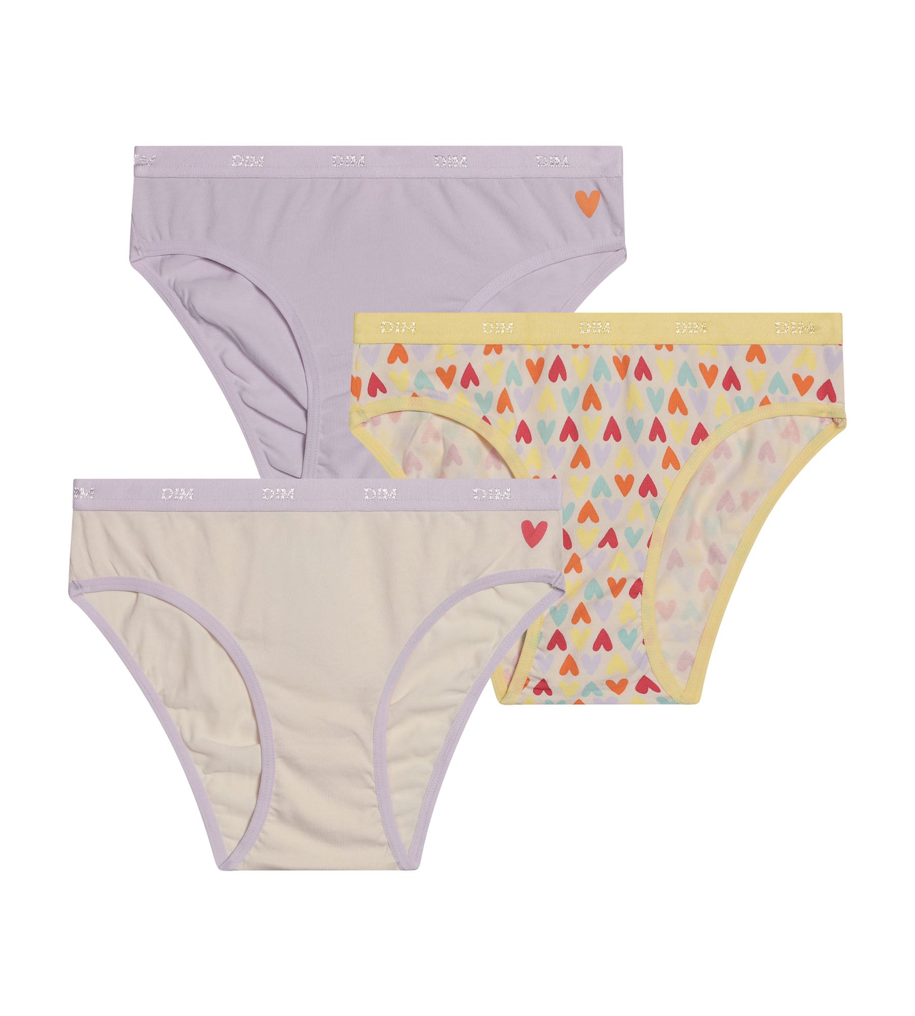 DIM Pack de 3 braguitas de niña de algodón elástico con estampado de corazones Yellow Les Pockets
