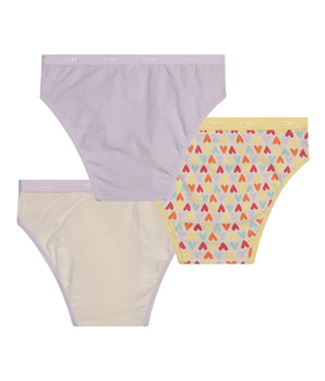 Pack de 3 braguitas de niña de algodón elástico con estampado de corazones Yellow Les Pockets