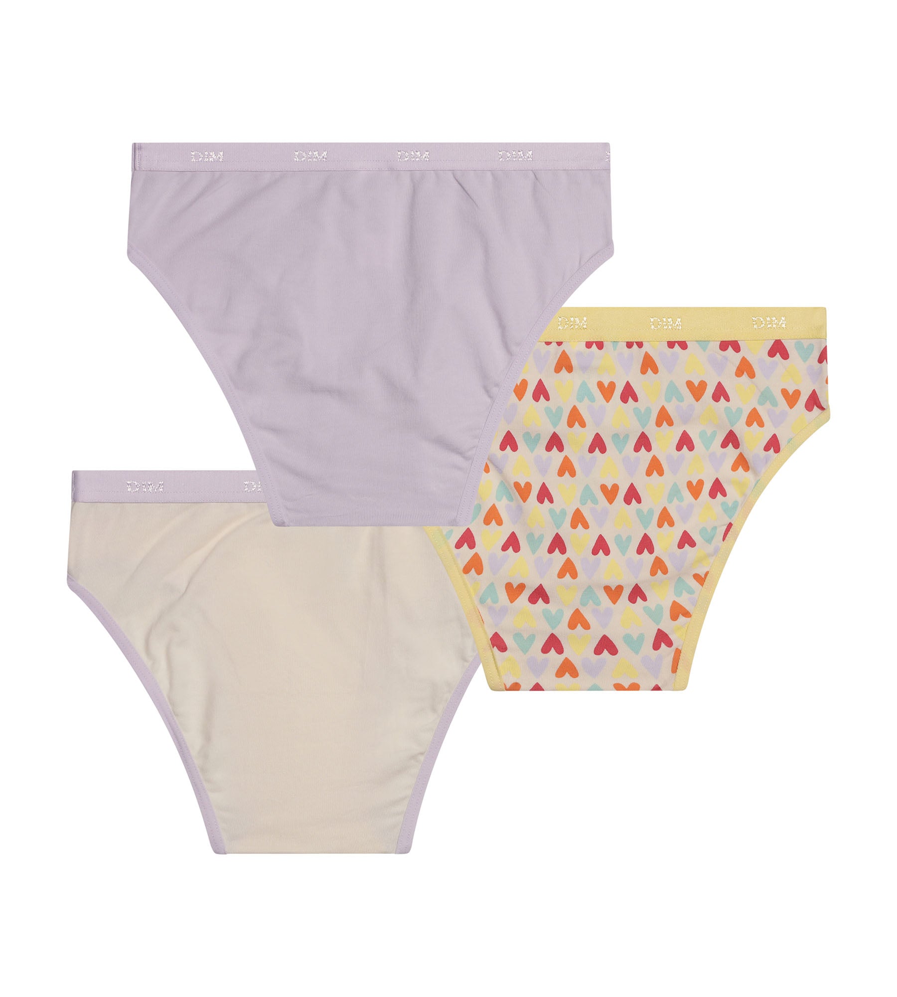 DIM Pack de 3 braguitas de niña de algodón elástico con estampado de corazones Yellow Les Pockets