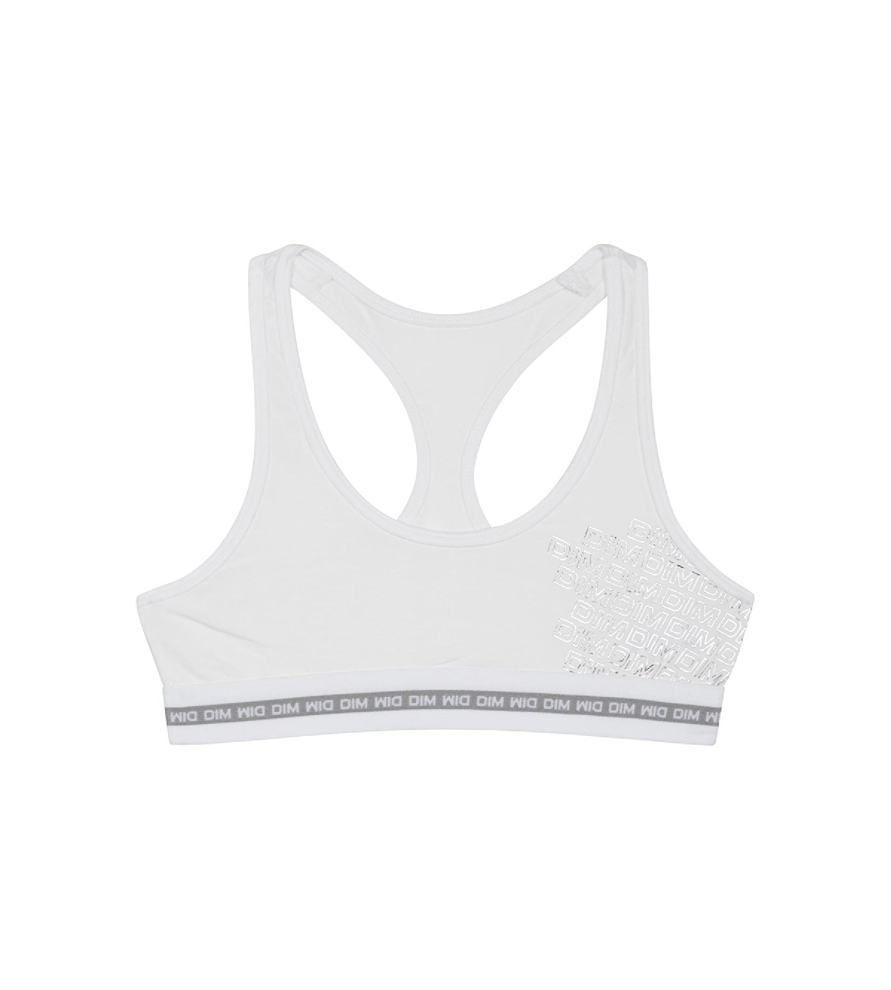 DIM Sujetador de niña de algodón elástico blanco con estampados plateados Dim Sport