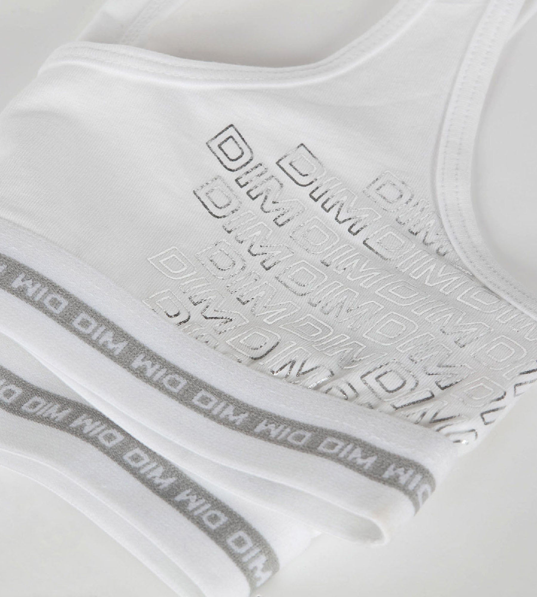 DIM Sujetador de niña de algodón elástico blanco con estampados plateados Dim Sport