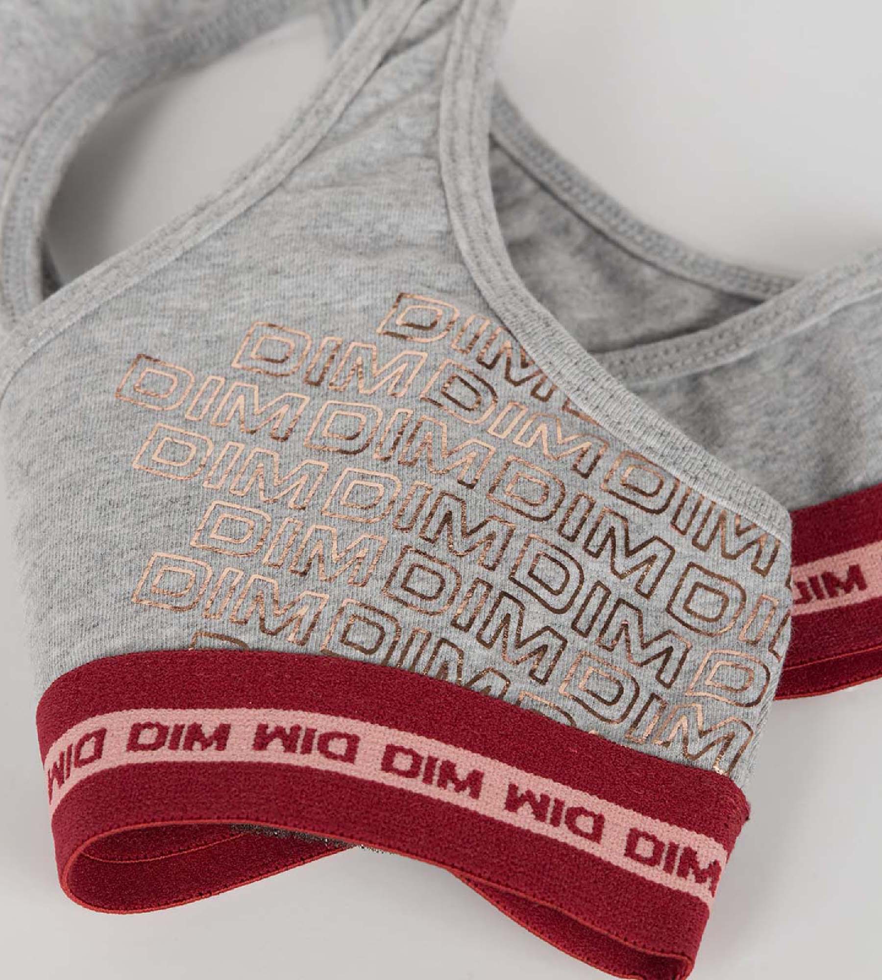DIM Sujetador de niña de algodón elástico con logo metalizados Gris Chiné Dim Sport