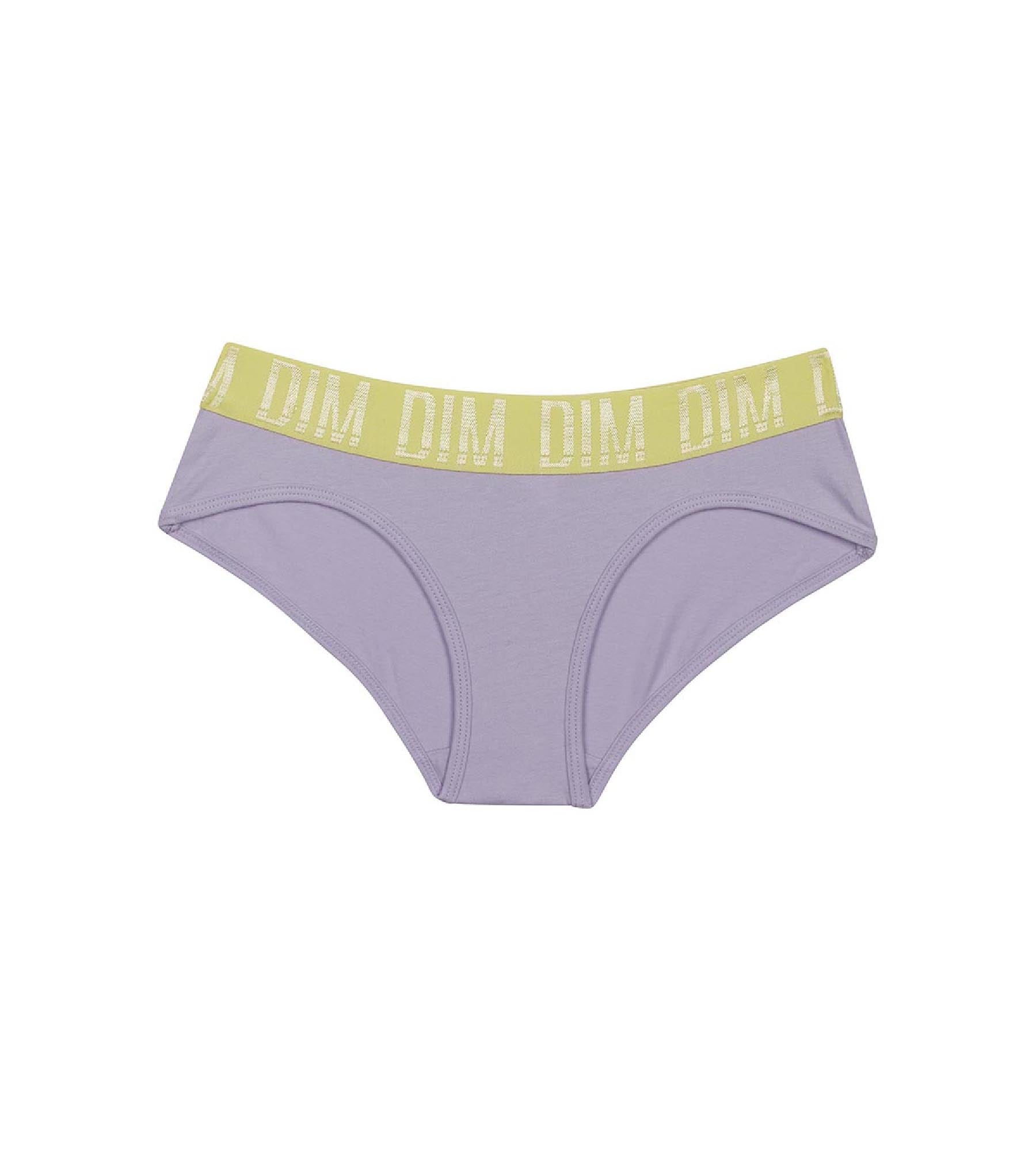 DIM Bragas tipo short para niña de algodón elástico lila con cintura verde anís Dim Sport
