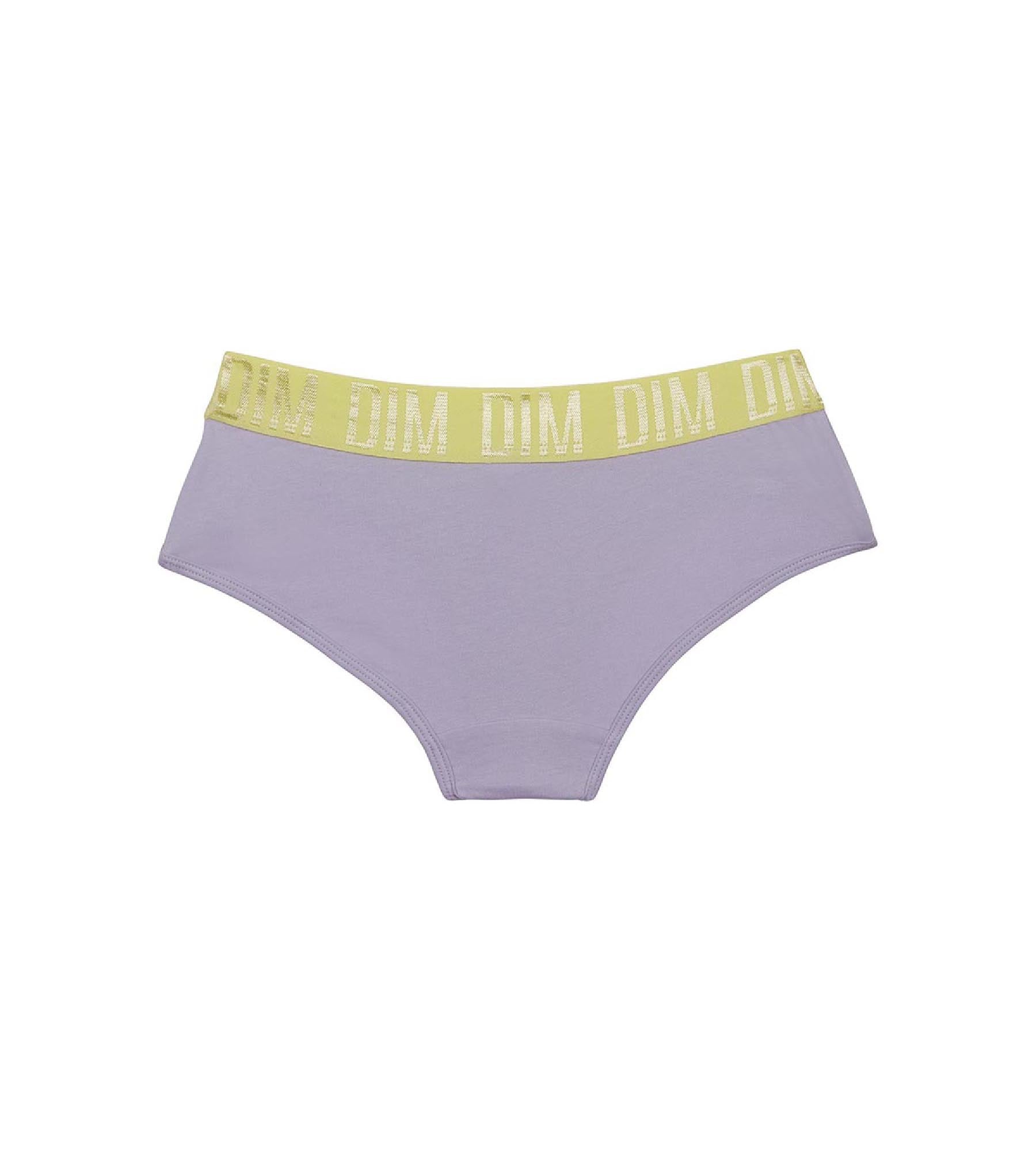 DIM Bragas tipo short para niña de algodón elástico lila con cintura verde anís Dim Sport