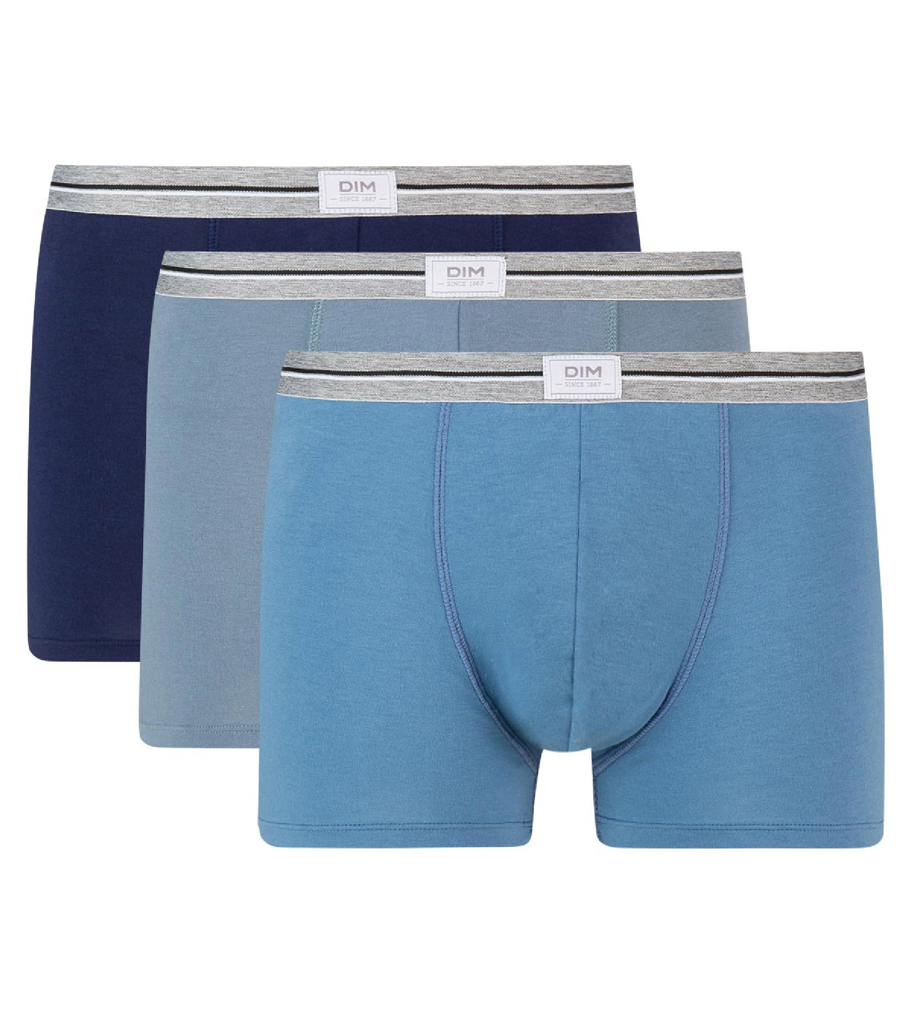 DIM Pack de 3 bóxers azul y gris de algodón elástico resistente Ultra Resist