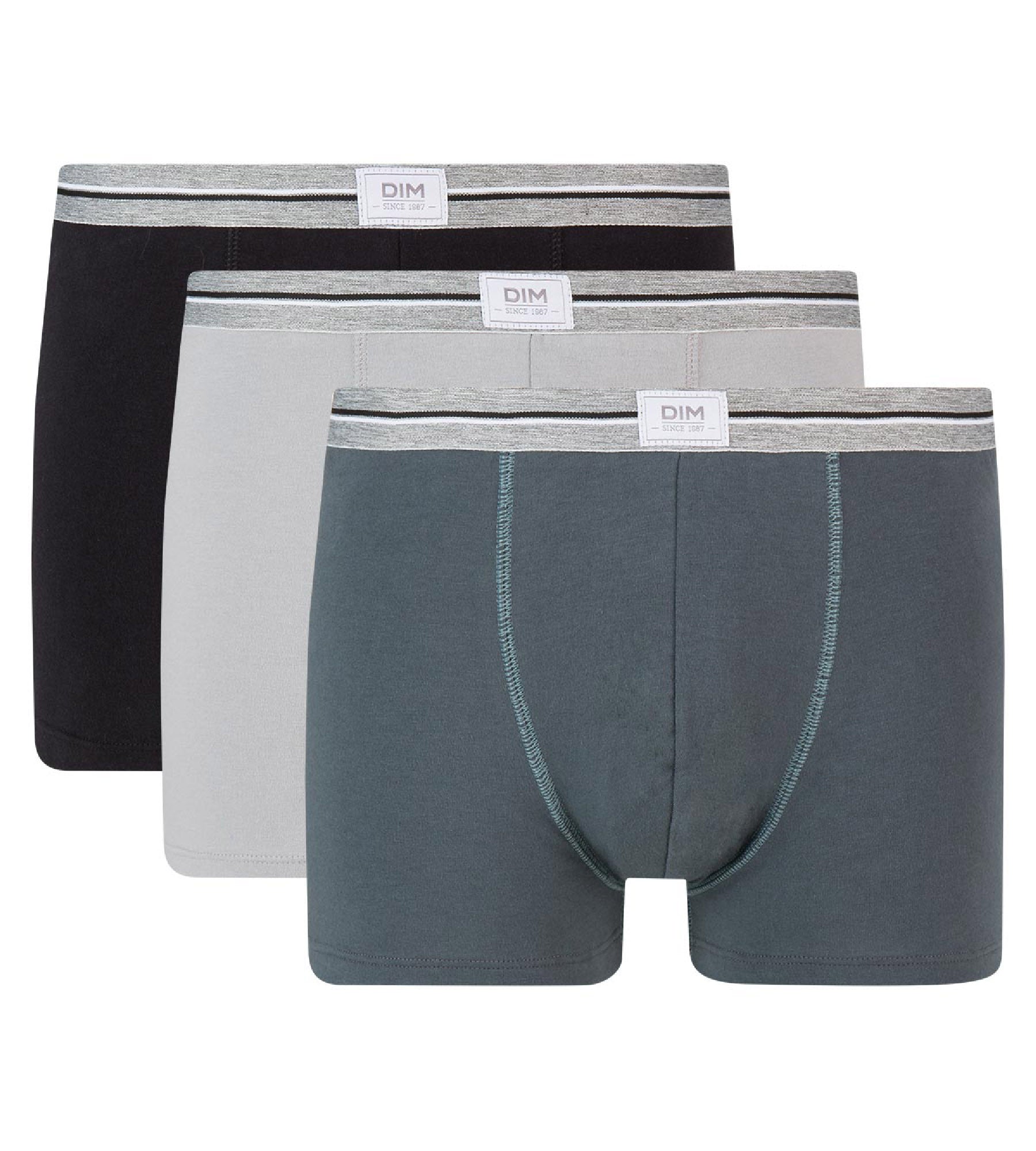 DIM Pack de 3 bóxers gris y negro de algodón elástico resistente Ultra Resist