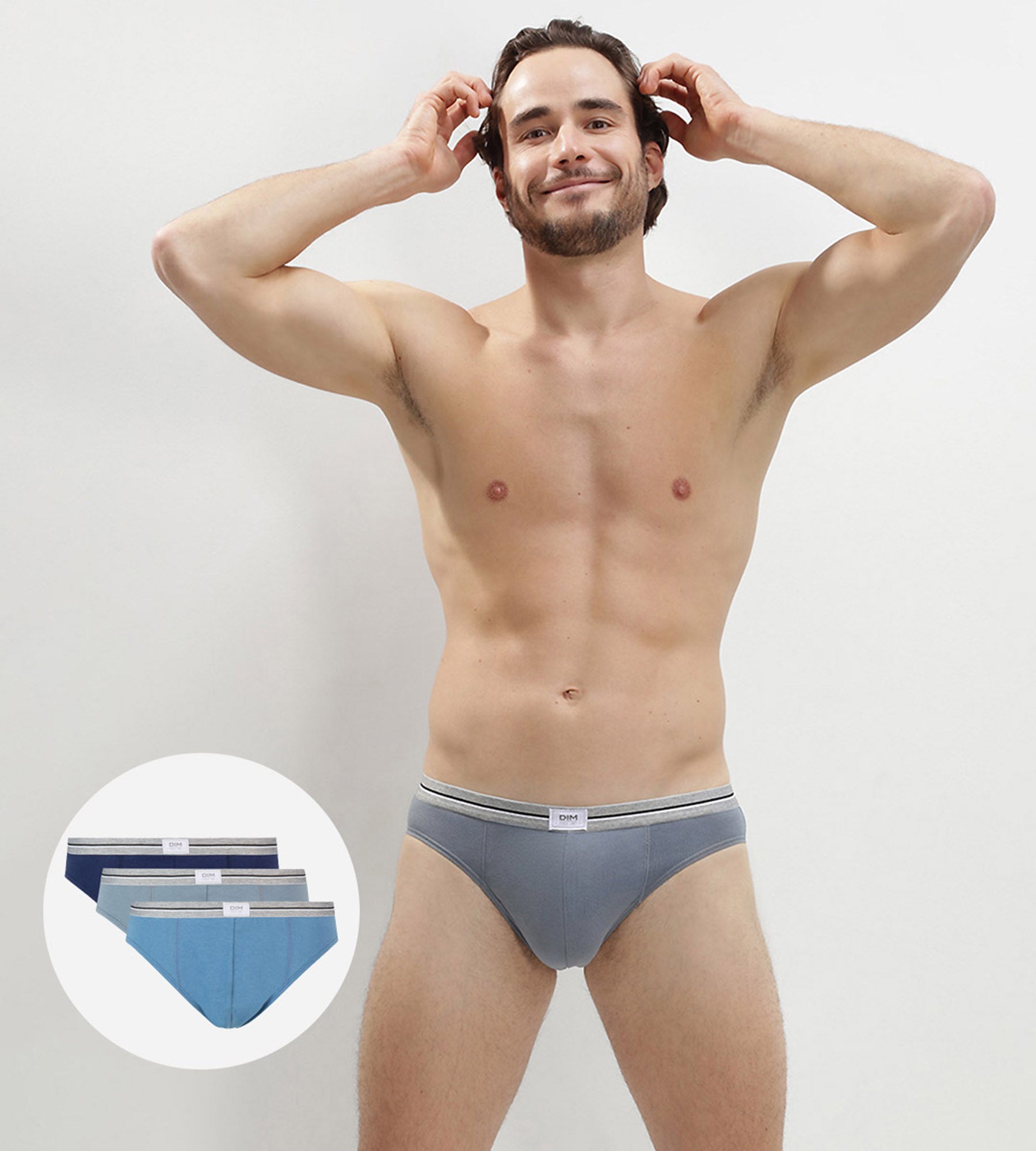 DIM Pack de 3 slips azul y gris de algodón elástico resistente Ultra Resist