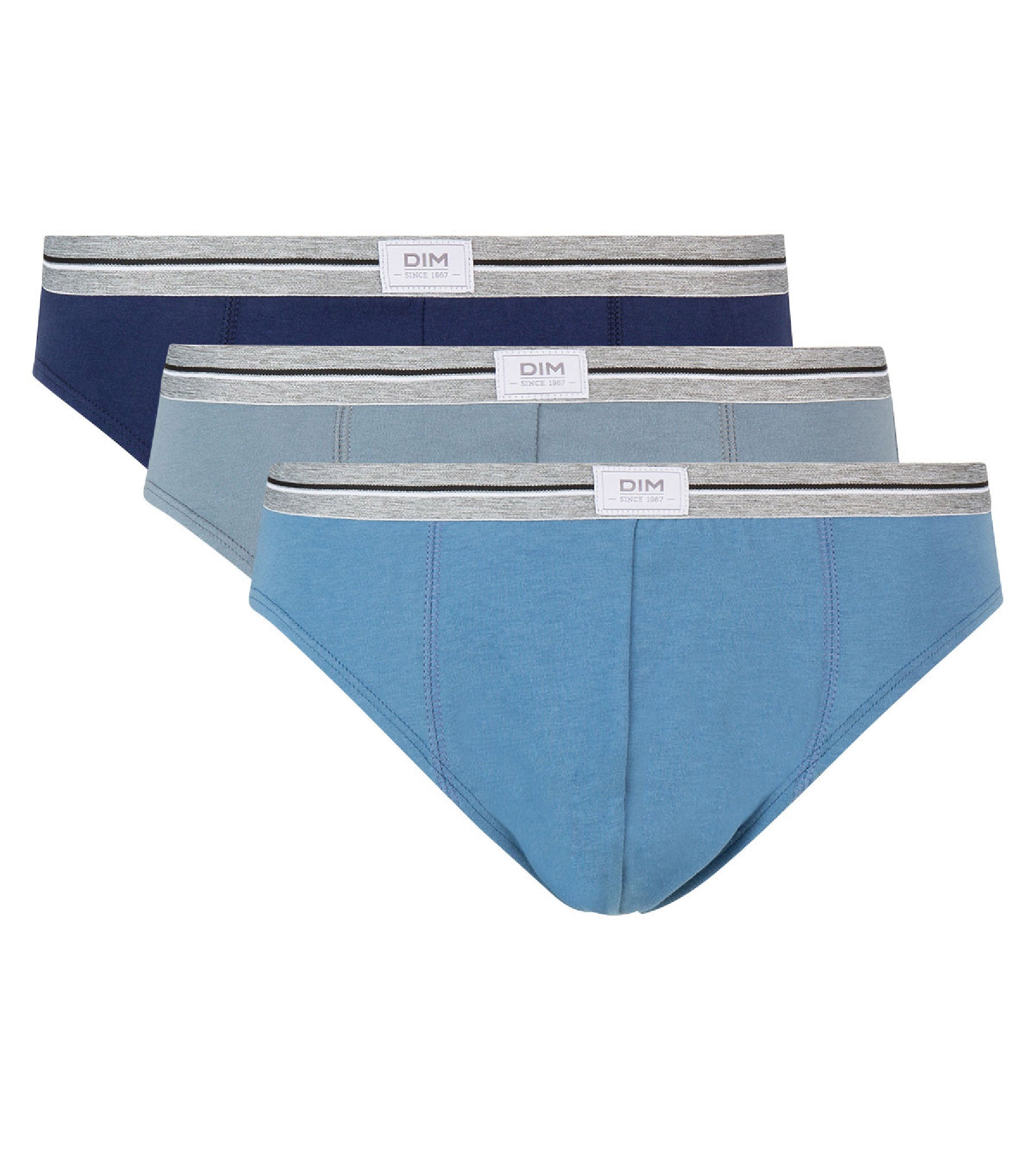DIM Pack de 3 slips azul y gris de algodón elástico resistente Ultra Resist
