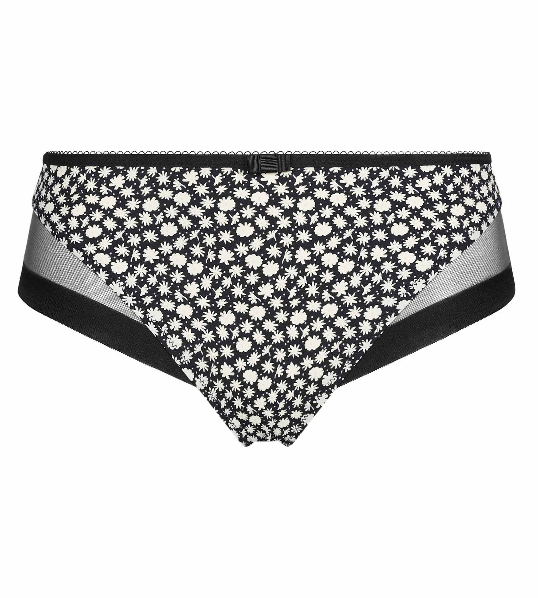 DIM Braguita de microfibra y tul con flores negras y blancas de Dim