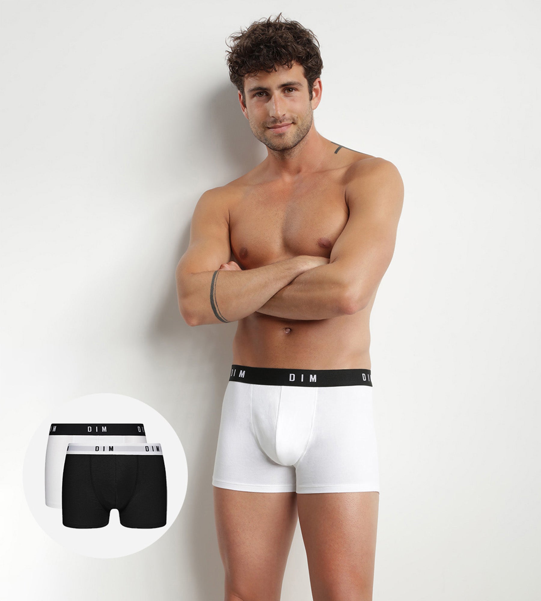 Pack de 2 boxers de hombre en algodon stretch con cinturilla retro Negro Dim Originals DIM