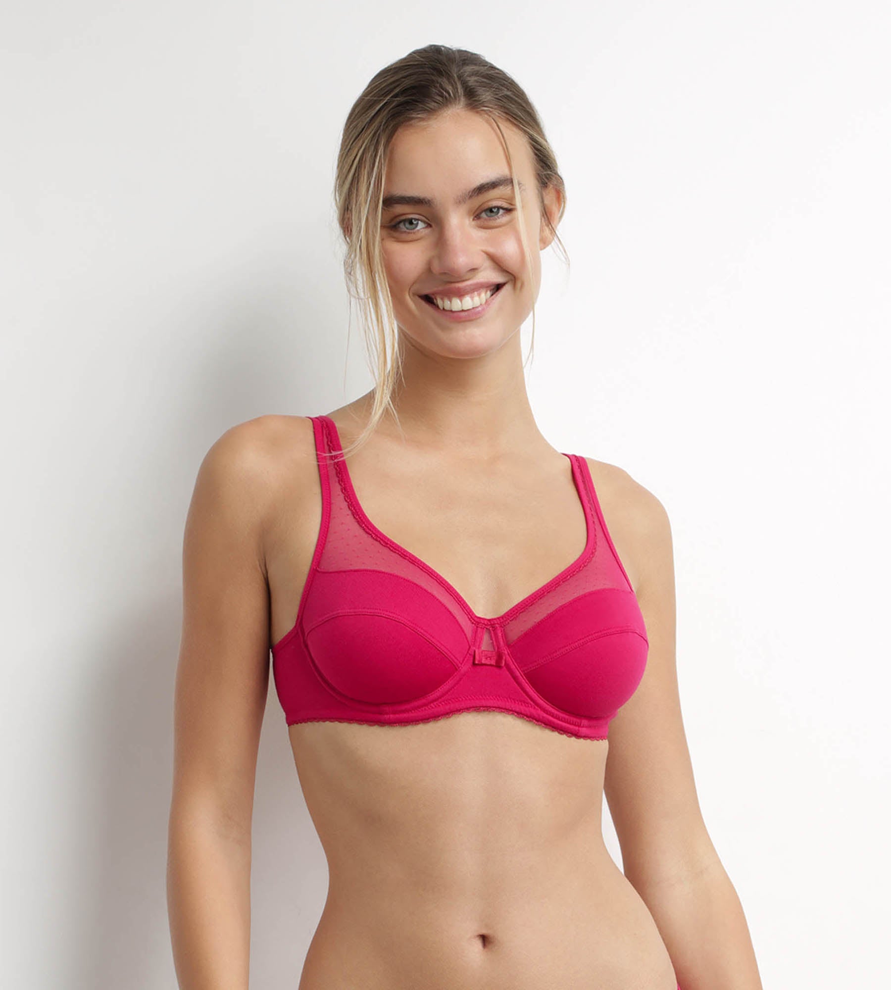 DIM Sujetador con aros y push-on Generoso Rojo Algodón Ecológico Dim