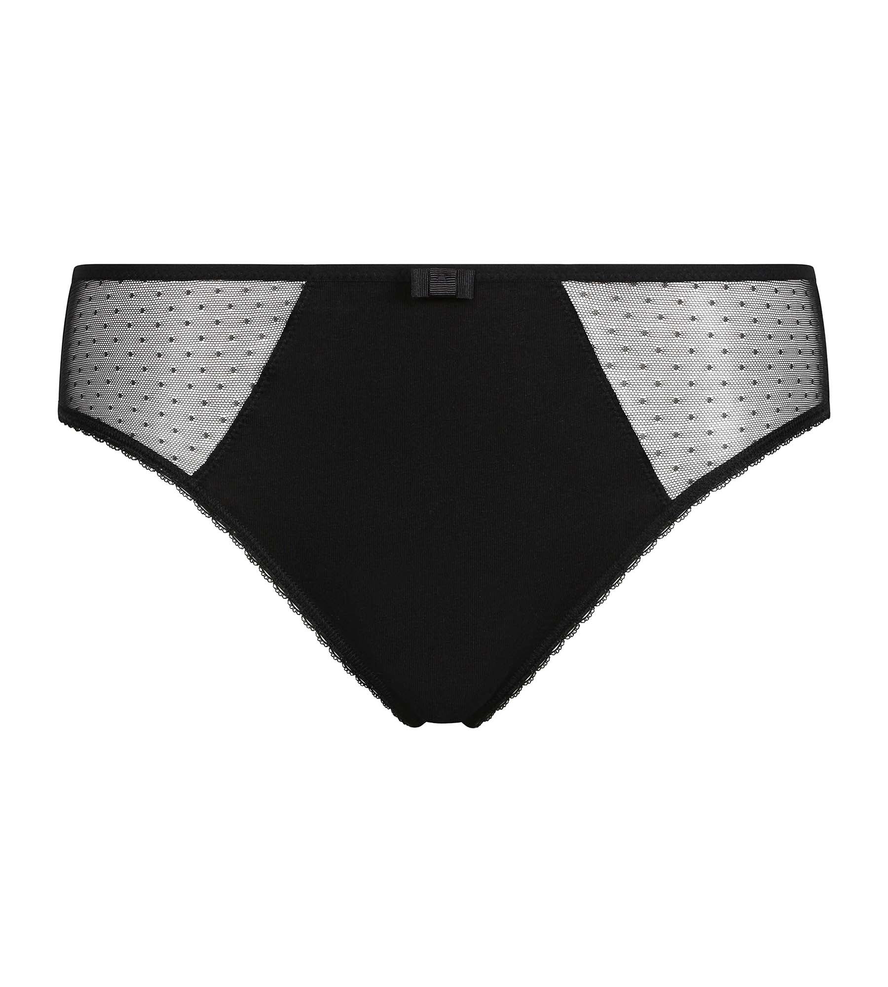 DIM Slip de mujer de algodón orgánico y tul de plumetis Negro Generous Dim