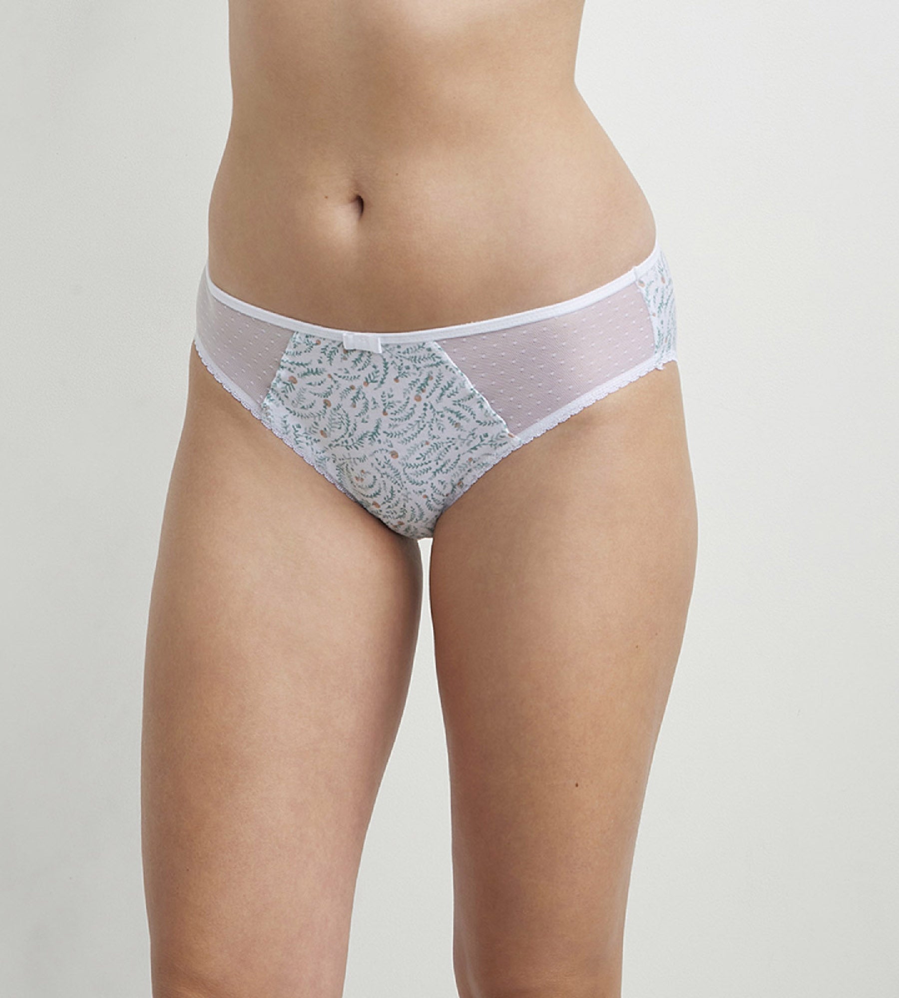 DIM Braguitas de algodón y tul con estampado vegetal Blanco Generous Coton Bio