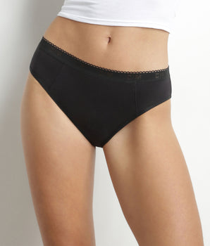 Braguita menstrual lavable de algodón orgánico negra-flujo abundante Dim Protect