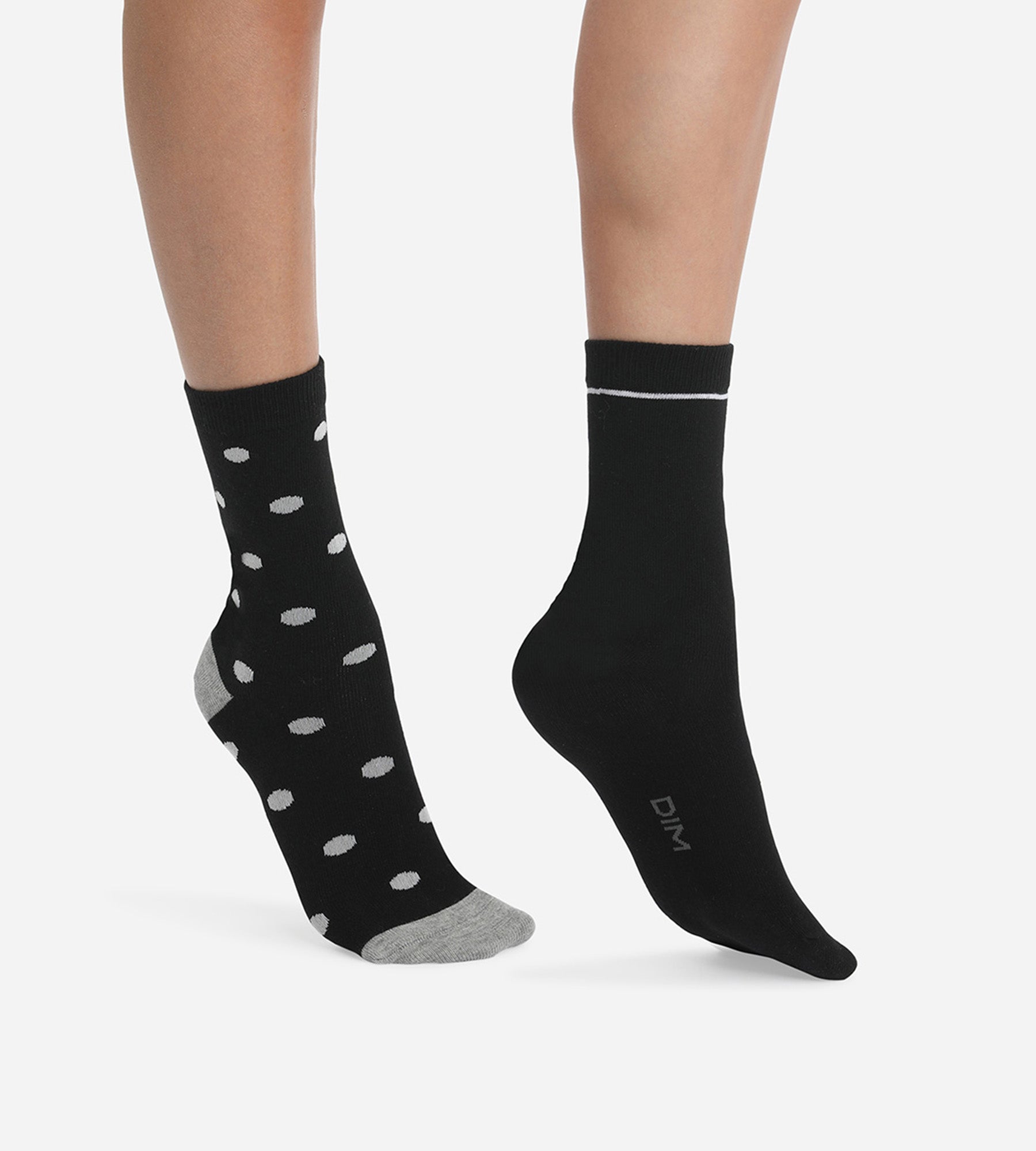 DIM Pack de 2 pares de calcetines para mujer negros con lunares grandes Dim Coton Style