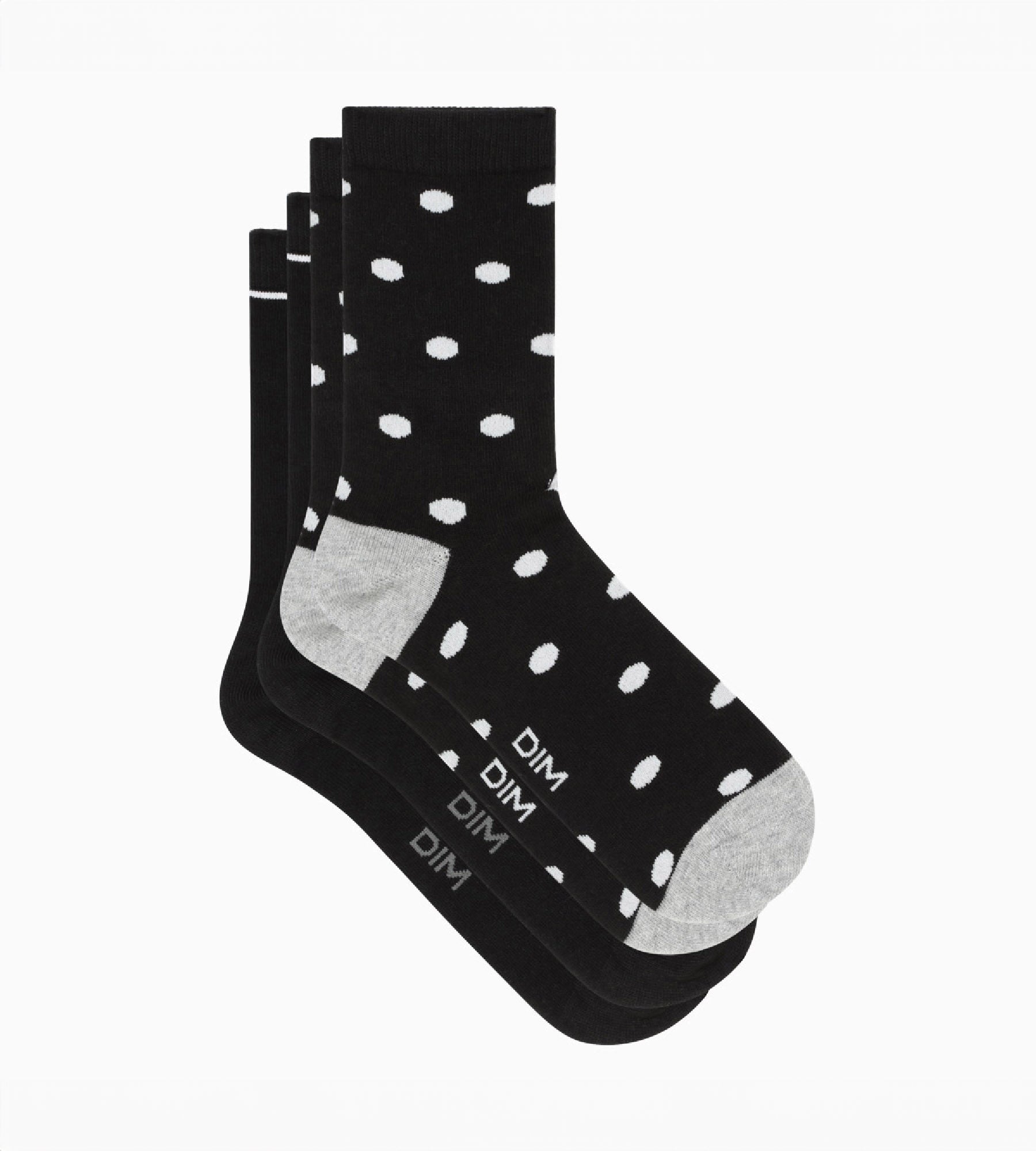 DIM Pack de 2 pares de calcetines para mujer negros con lunares grandes Dim Coton Style