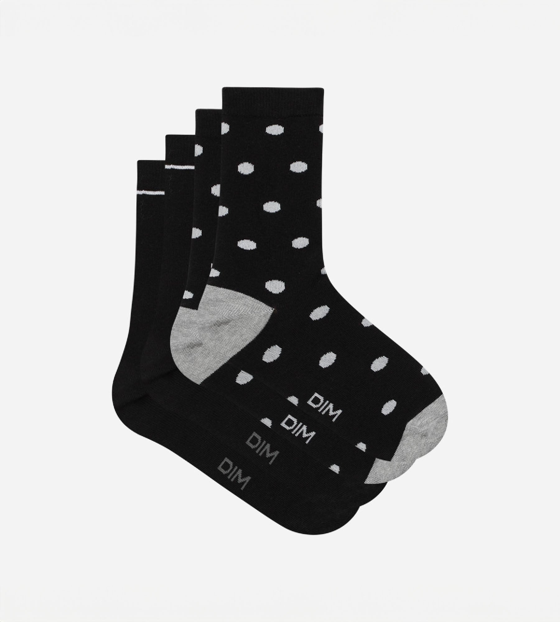 DIM Pack de 2 pares de calcetines para mujer negros con lunares grandes Dim Coton Style