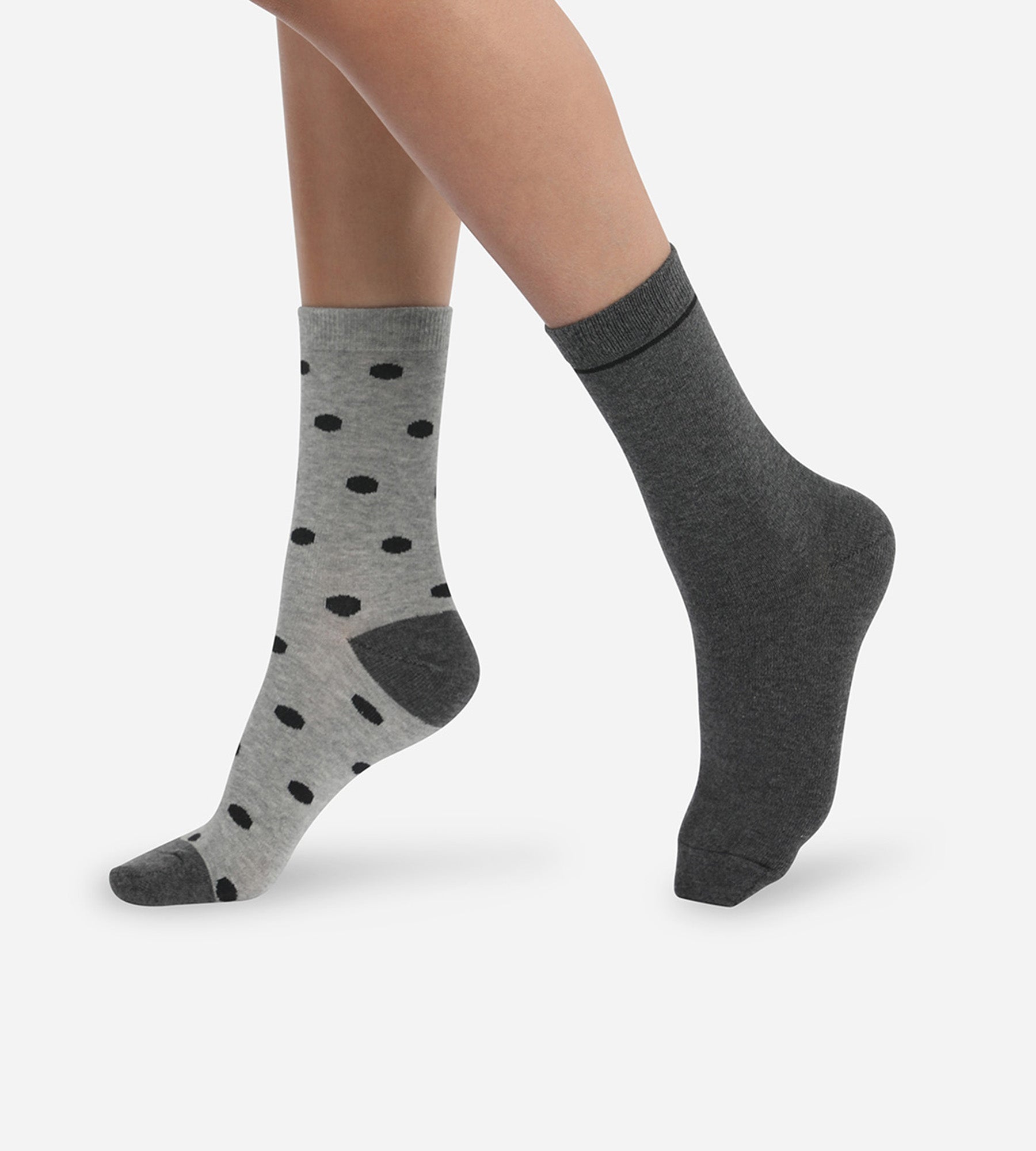 DIM Pack de 2 pares de calcetines para mujer grises con lunares grandes Dim Coton Style