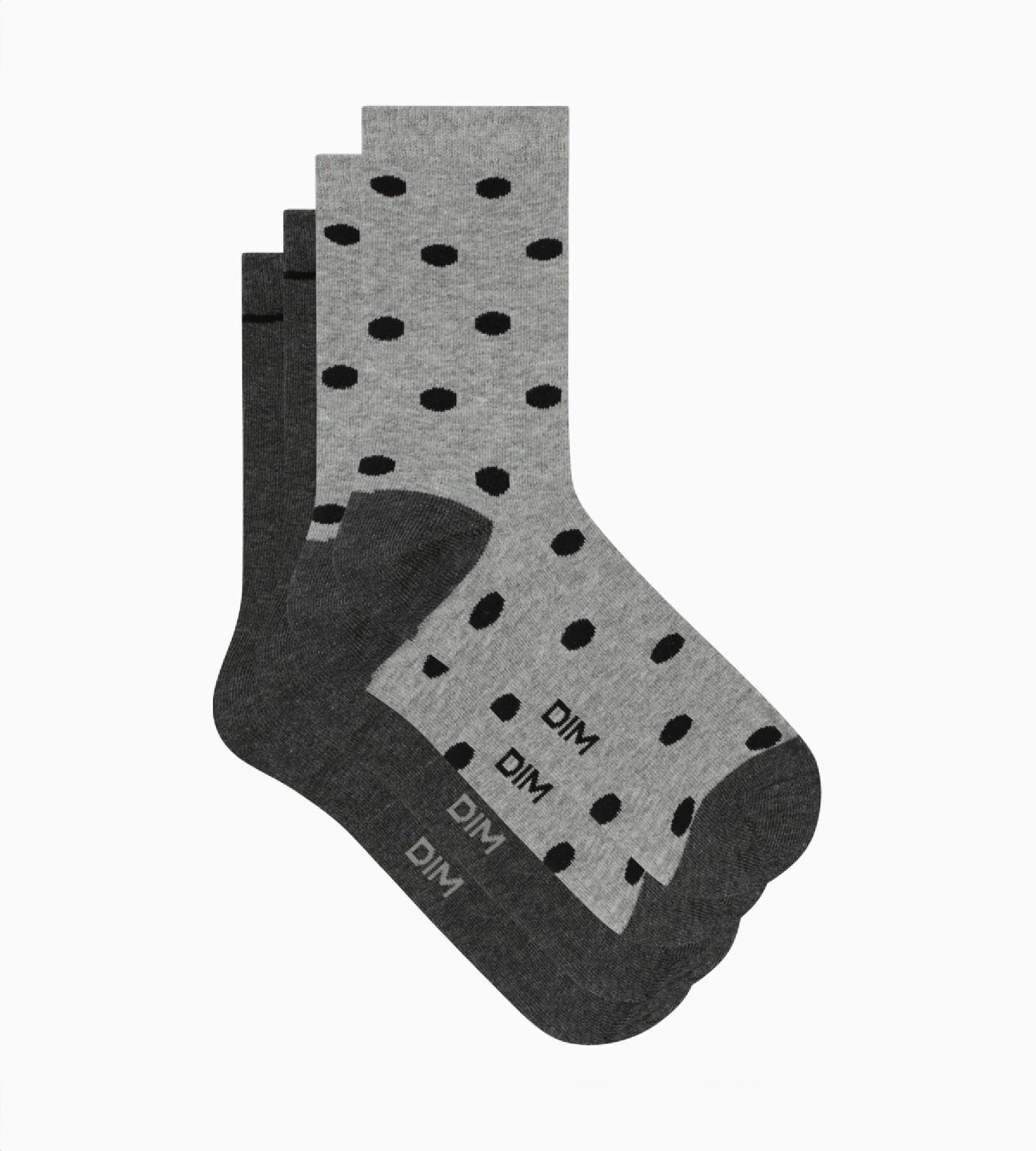 DIM Pack de 2 pares de calcetines para mujer grises con lunares grandes Dim Coton Style