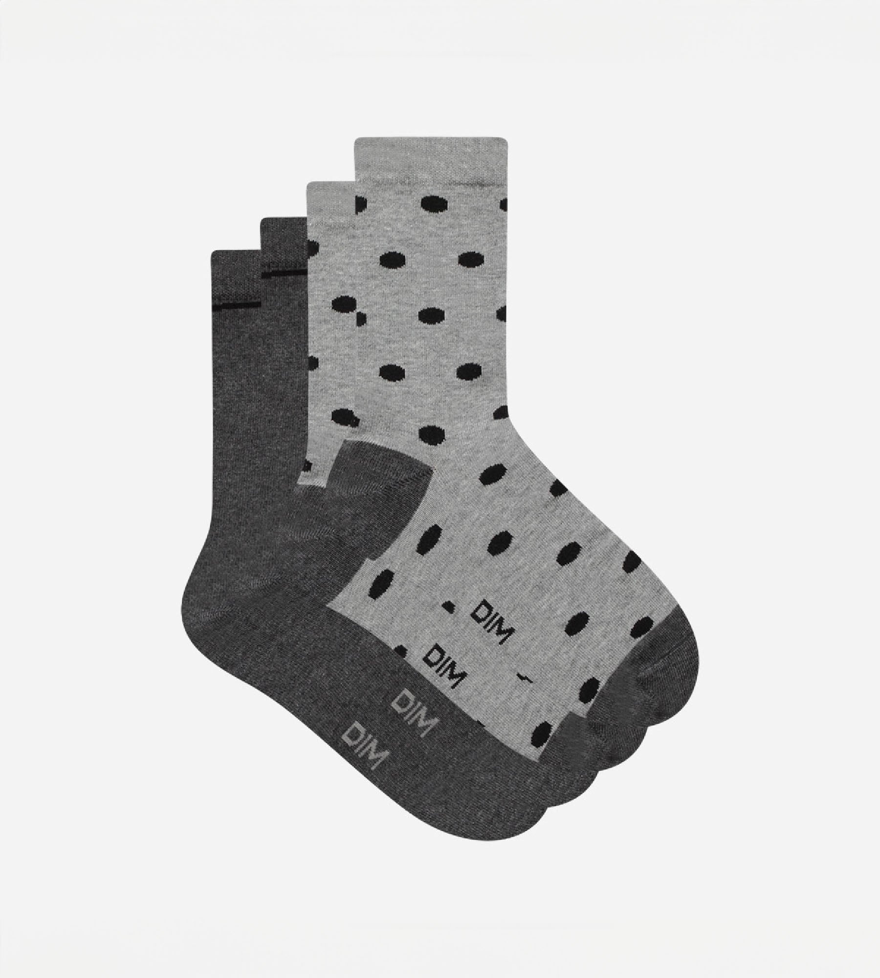DIM Pack de 2 pares de calcetines para mujer grises con lunares grandes Dim Coton Style