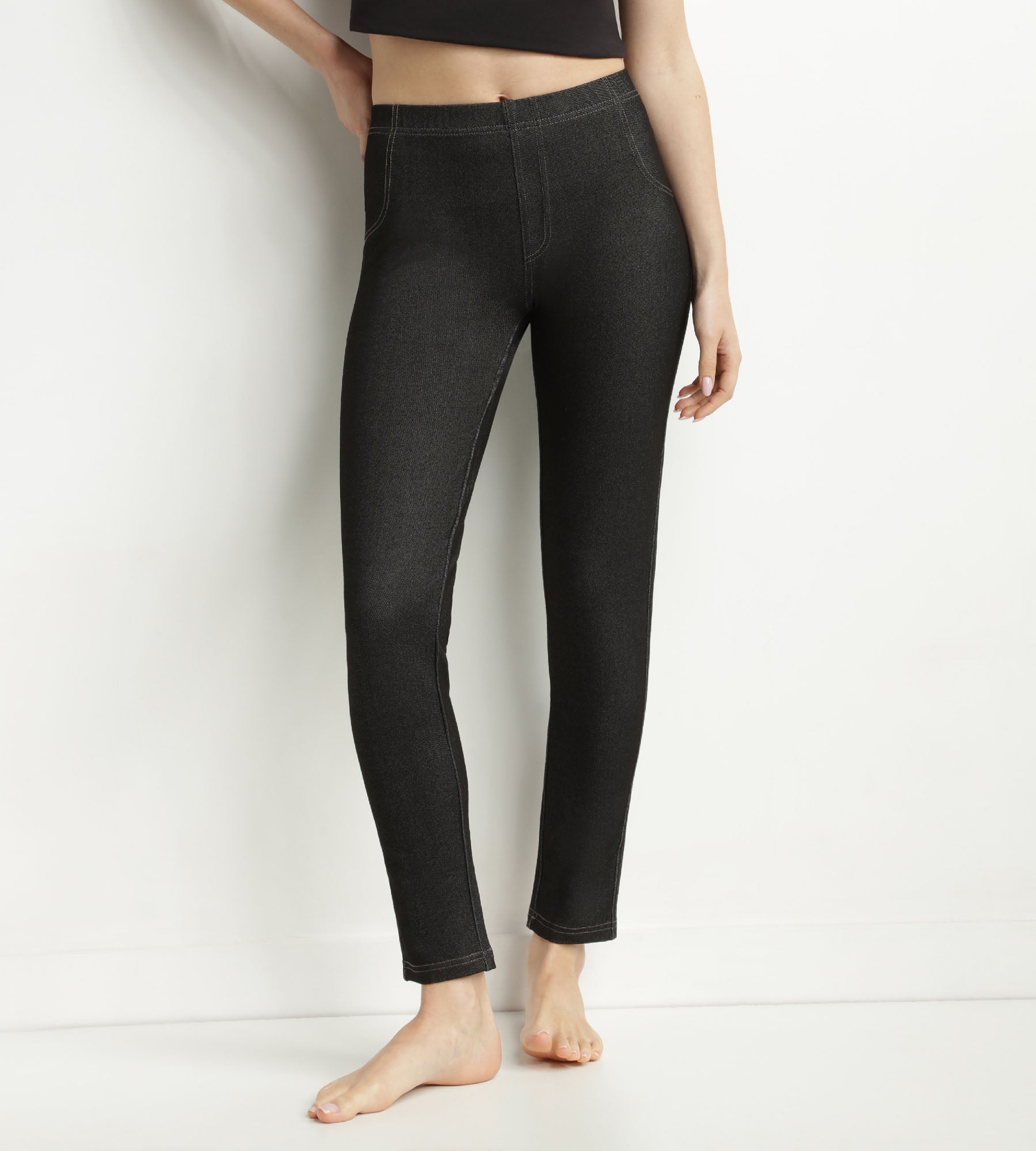 DIM Leggings de mujer negro efecto denim con bolsillos Dim Relax & Go