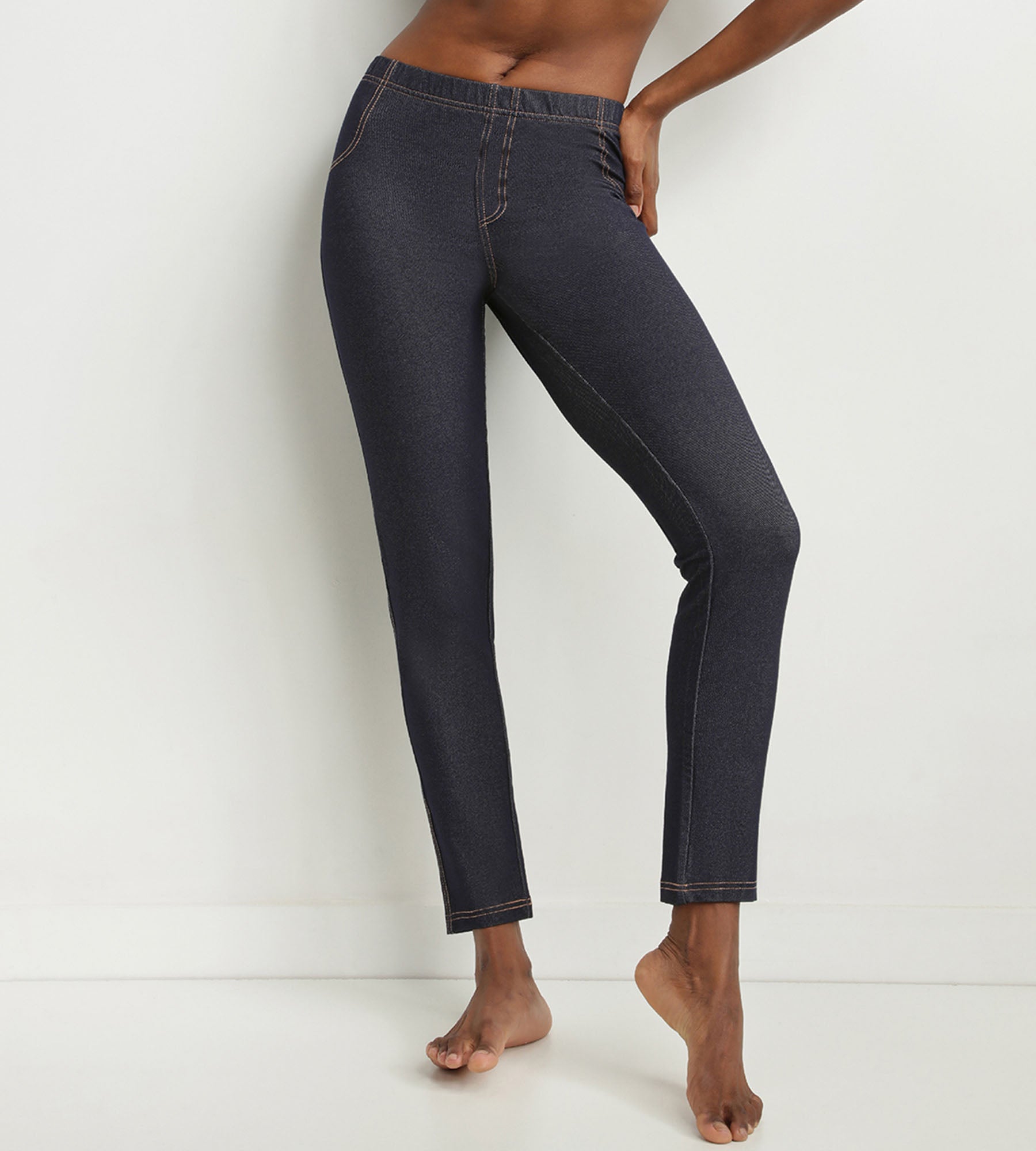 DIM Leggings de mujer efecto denim azul marino con bolsillos Dim Relax & Go