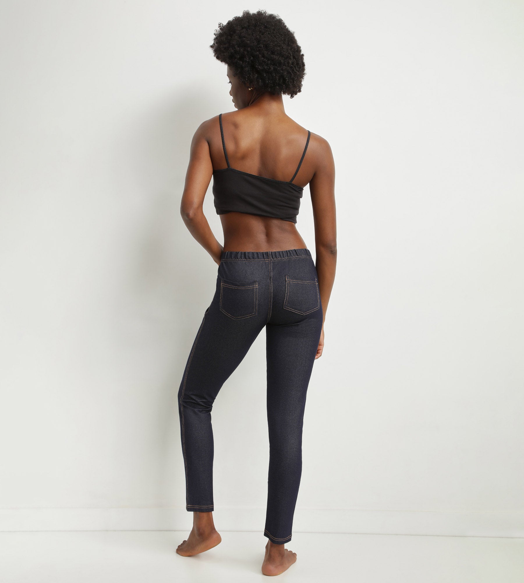 DIM Leggings de mujer efecto denim azul marino con bolsillos Dim Relax & Go