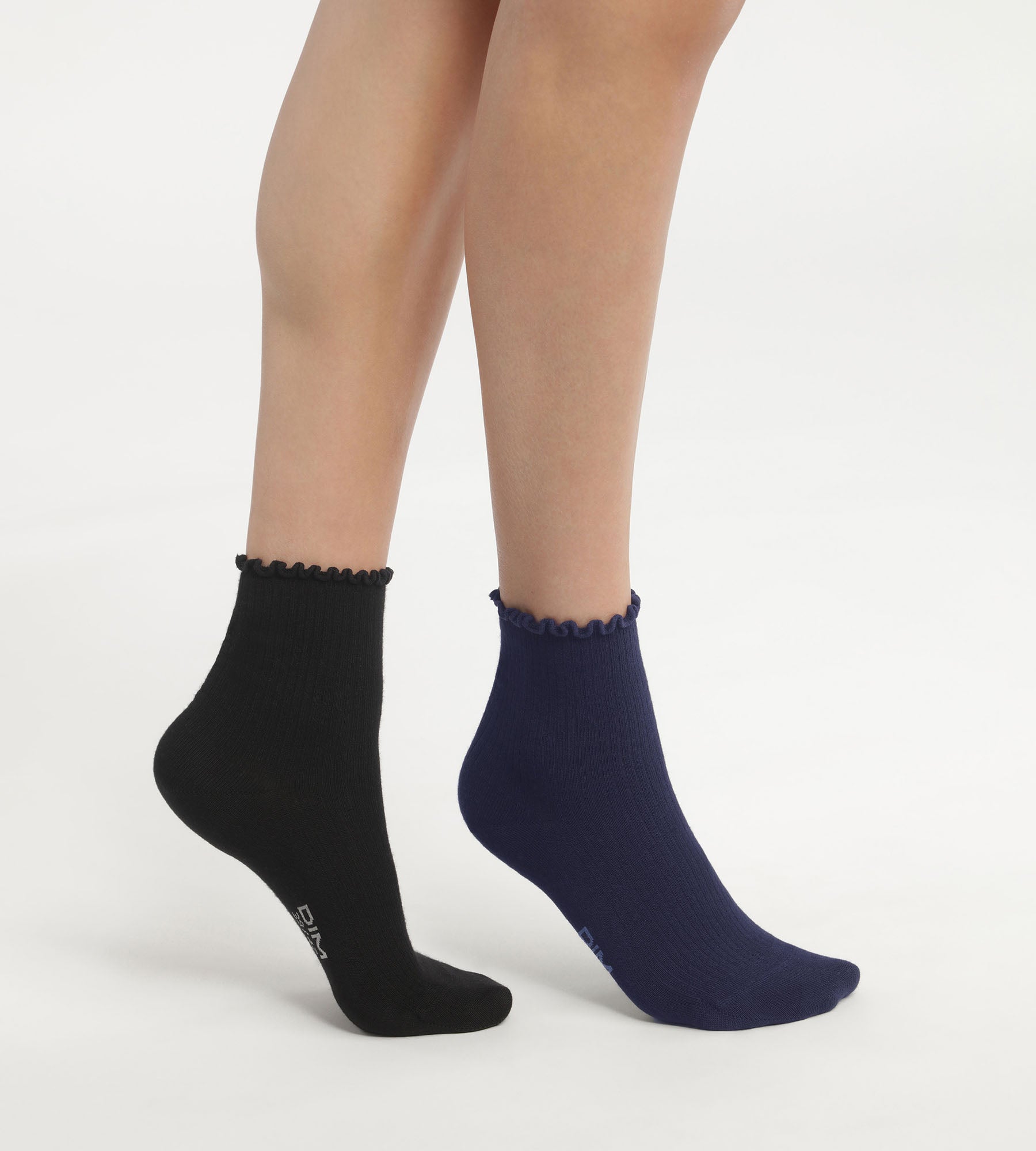 DIM Juego de 2 pares de calcetines de mujer con volantes Negro Azul Marino Dim Modal