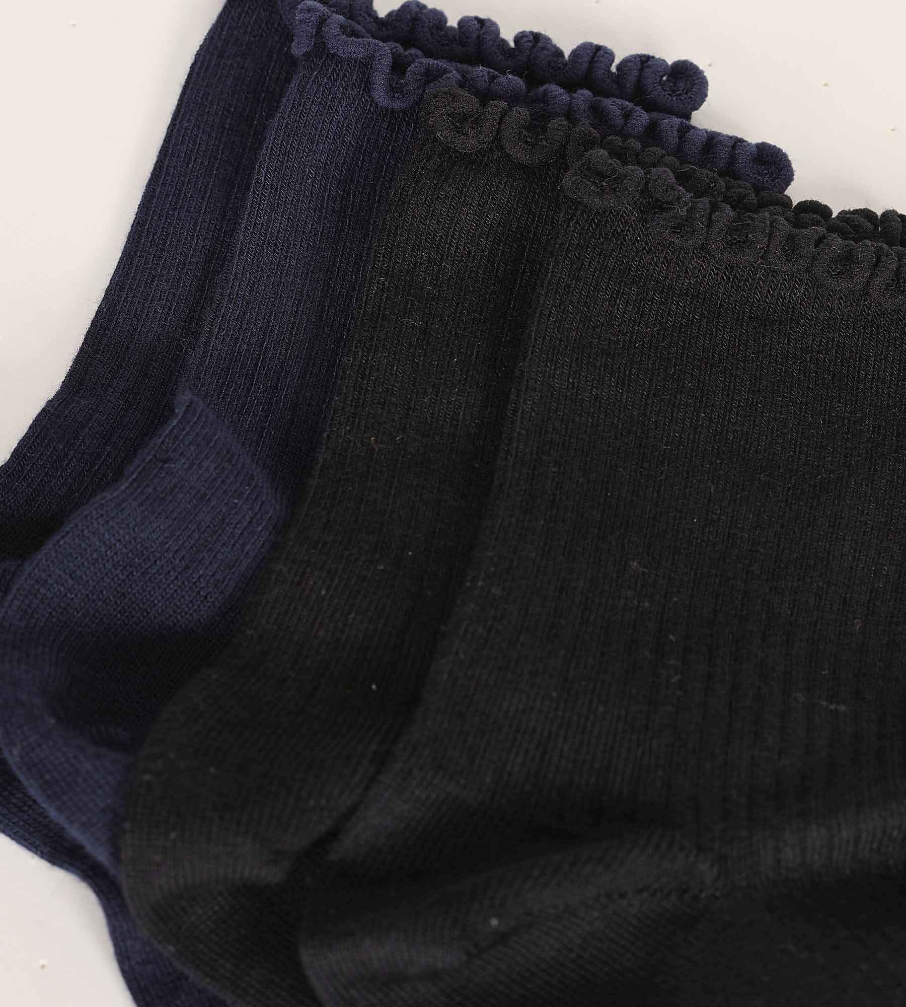 DIM Juego de 2 pares de calcetines de mujer con volantes Negro Azul Marino Dim Modal