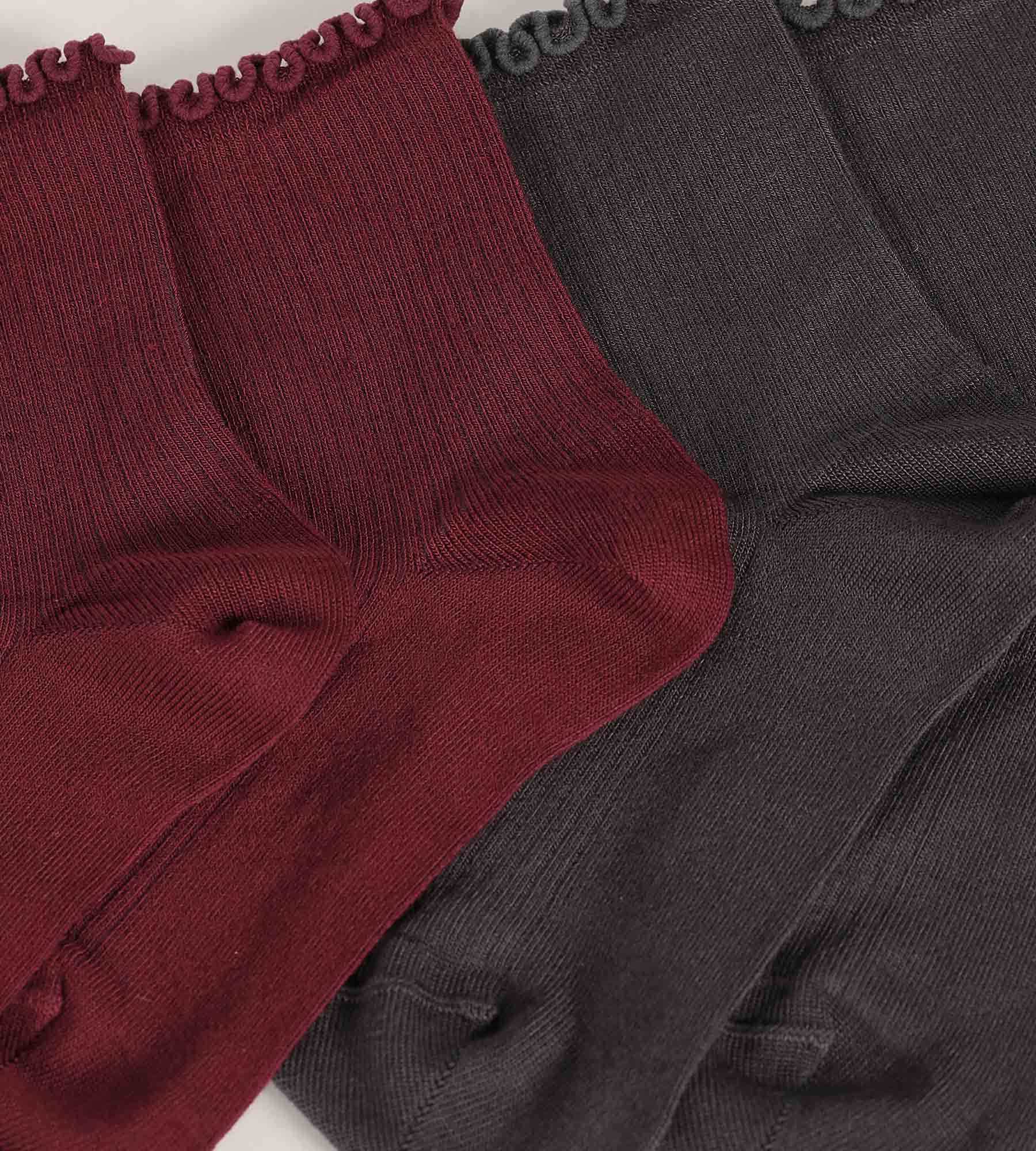 DIM Pack de 2 pares de calcetines de mujer con volantes gris y granate Dim Modal