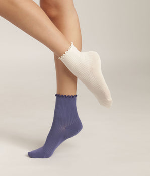 Pack de 2 pares de calcetines de mujer con volantes Azul Crema Dim Modal