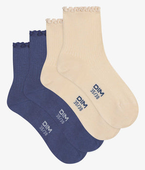 Pack de 2 pares de calcetines de mujer con volantes Azul Crema Dim Modal