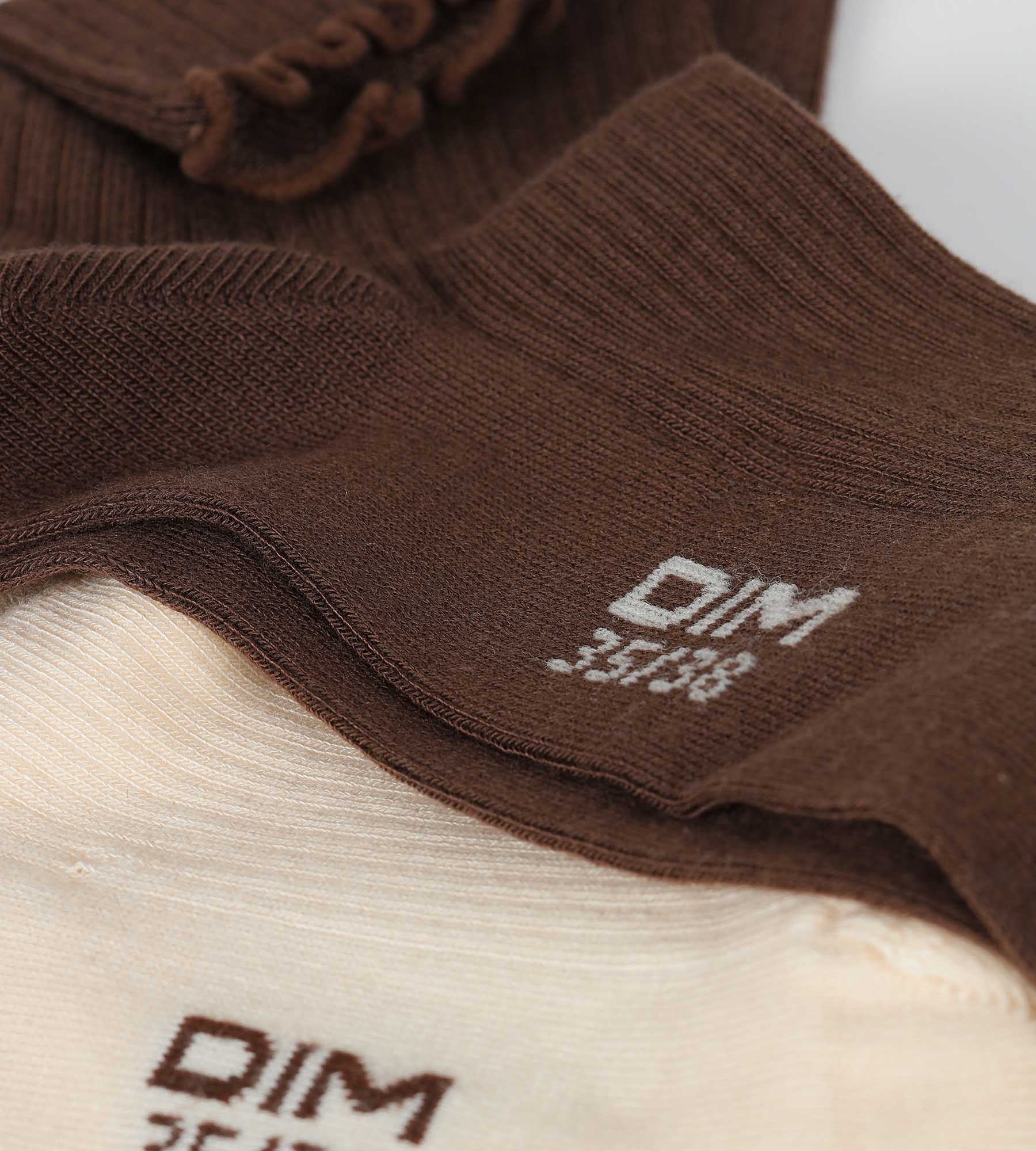 DIM Pack de 2 pares de calcetines beige de mujer con volante de Modal