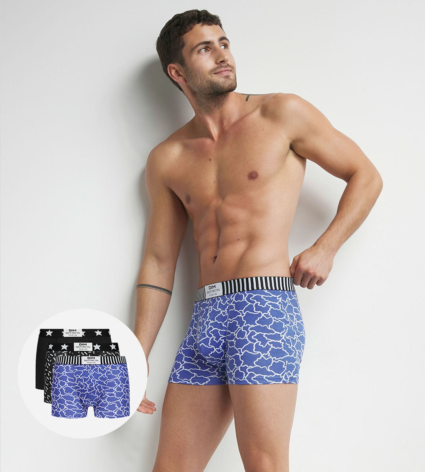 DIM Pack de 3 boxers negros con adornos de nubes, azul y negro Dim Vibes