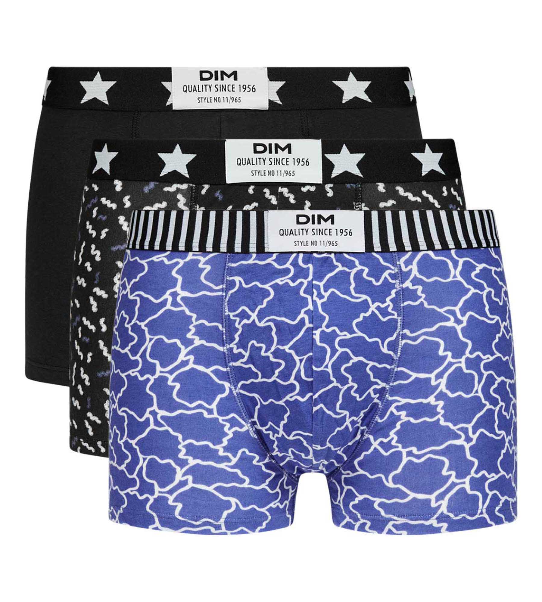 DIM Pack de 3 boxers negros con adornos de nubes, azul y negro Dim Vibes