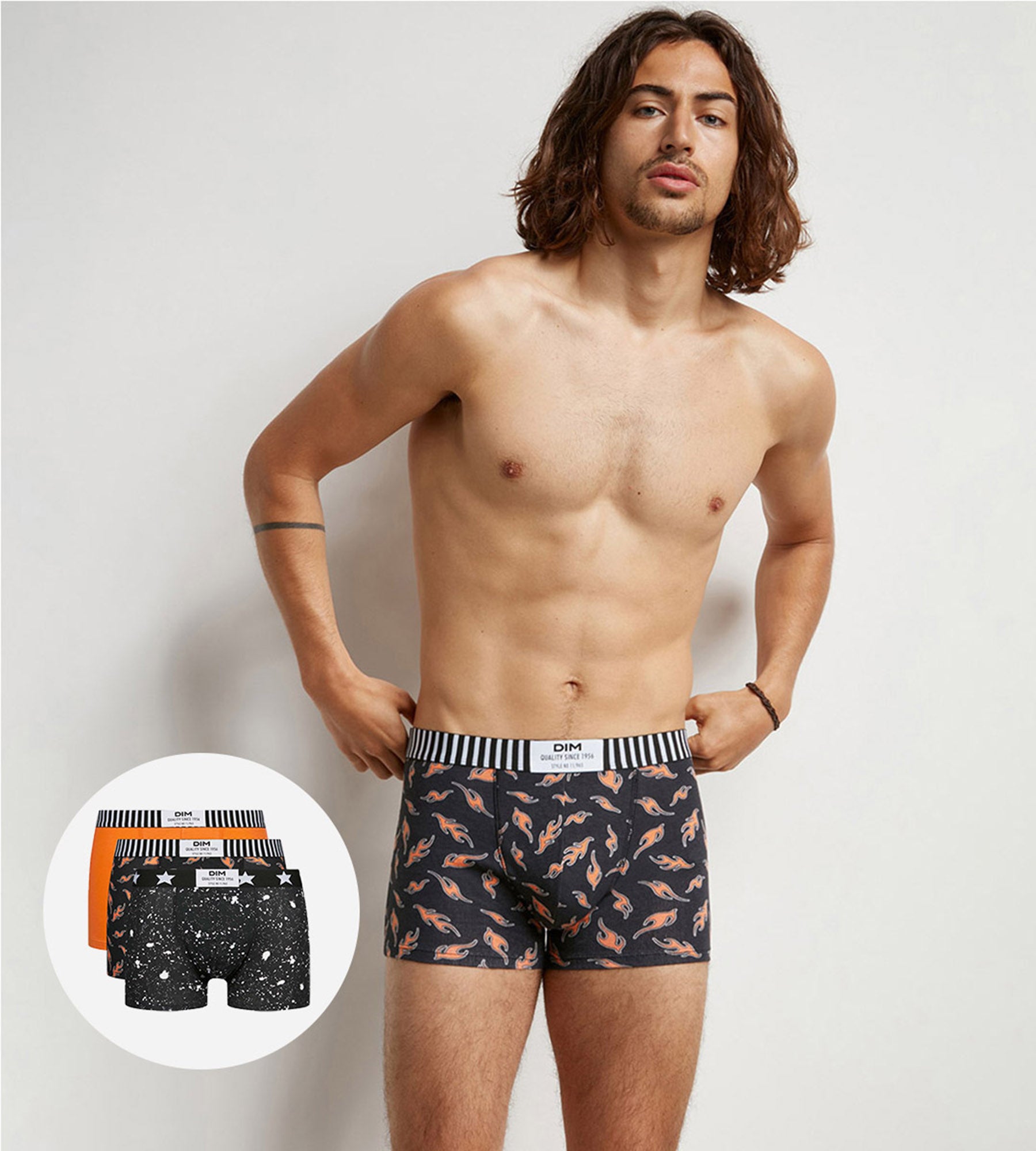 DIM Pack de 3 bóxer de hombre algodón elástico con estampado mármol y llamas Dim Vibes