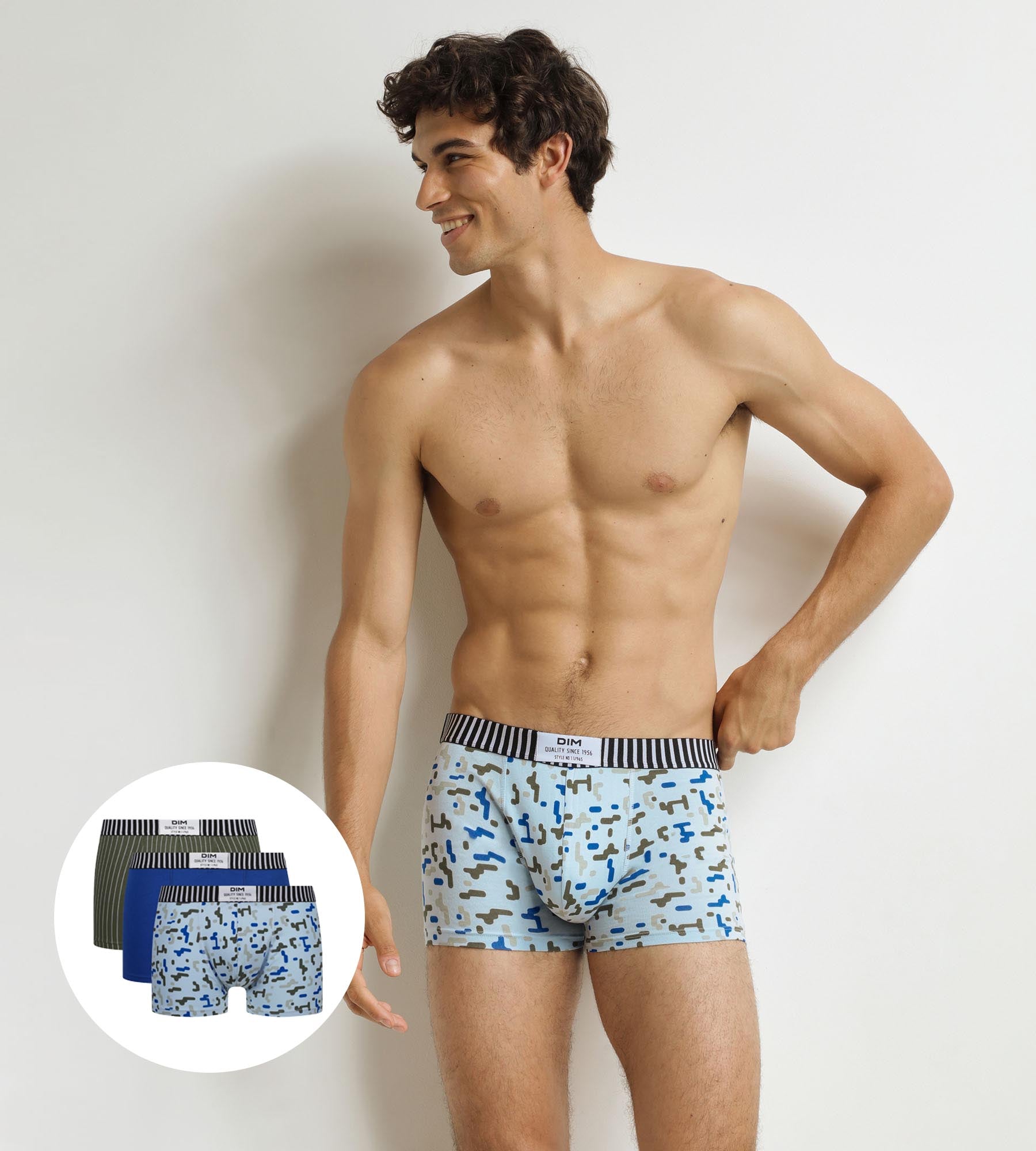 DIM Pack de 3 calzoncillos bóxer para hombre Dim Vibes Negro Azul Caqui