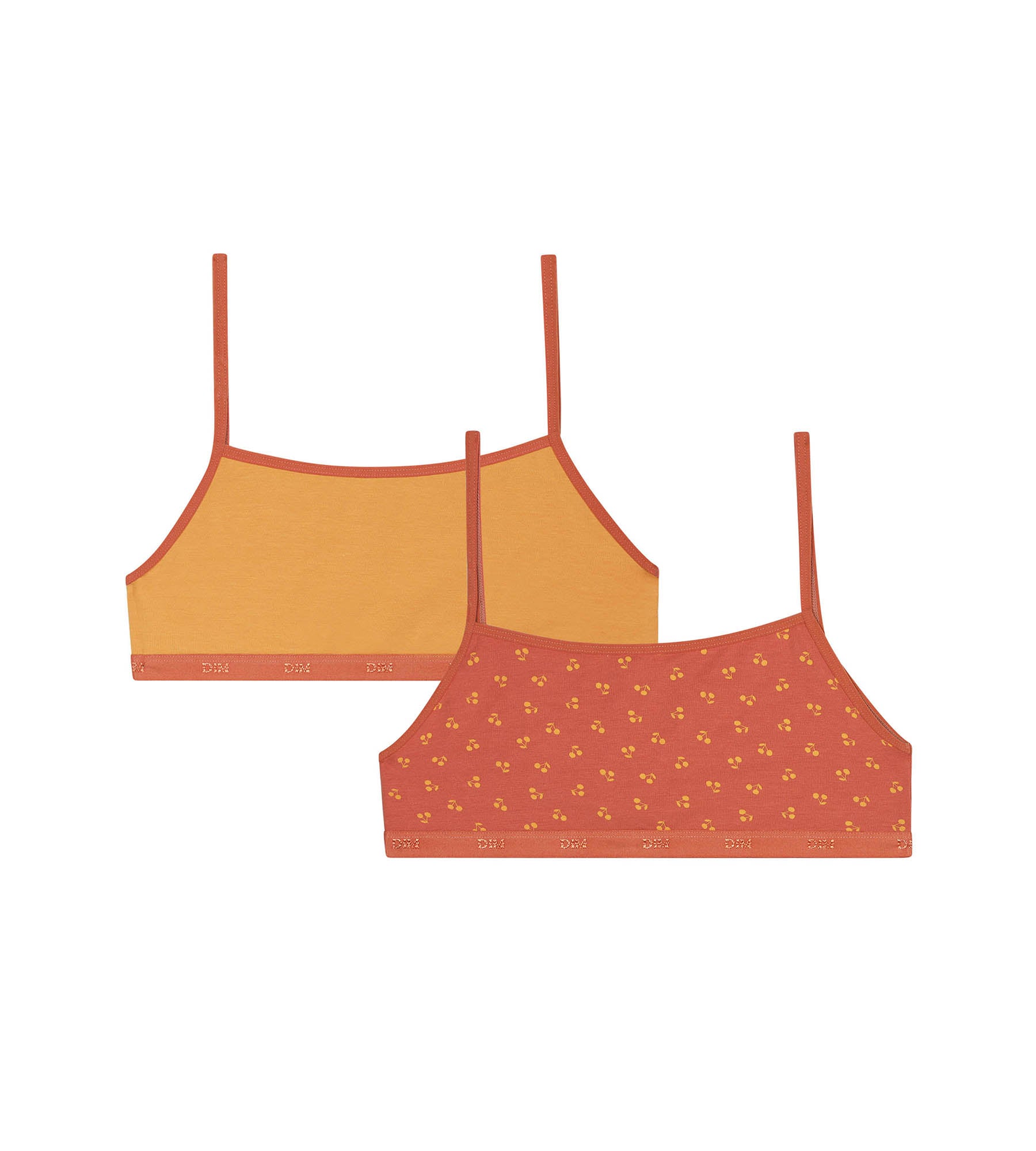 DIM Pack de 2 bralettes de niña de algodón con estampado de cerezas Amarillo Les Pockets