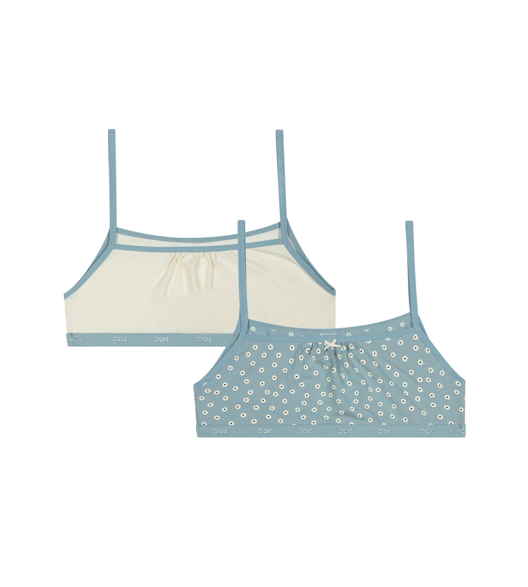 DIM Pack de 2 bralettes de niña de algodón con estampado de flores Crema Les Pockets